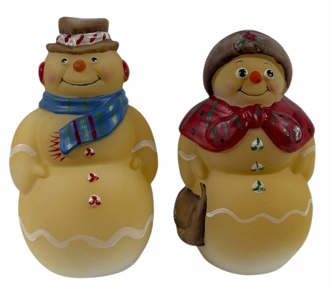 Fenton Art Glass Hand Painted Nutmeg And Cinnamon Snowman Couple