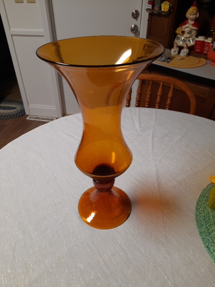 Large 15 In.vase On Pedestal. Art Glass Red. Murano Style Hand Blown Vintage MCM