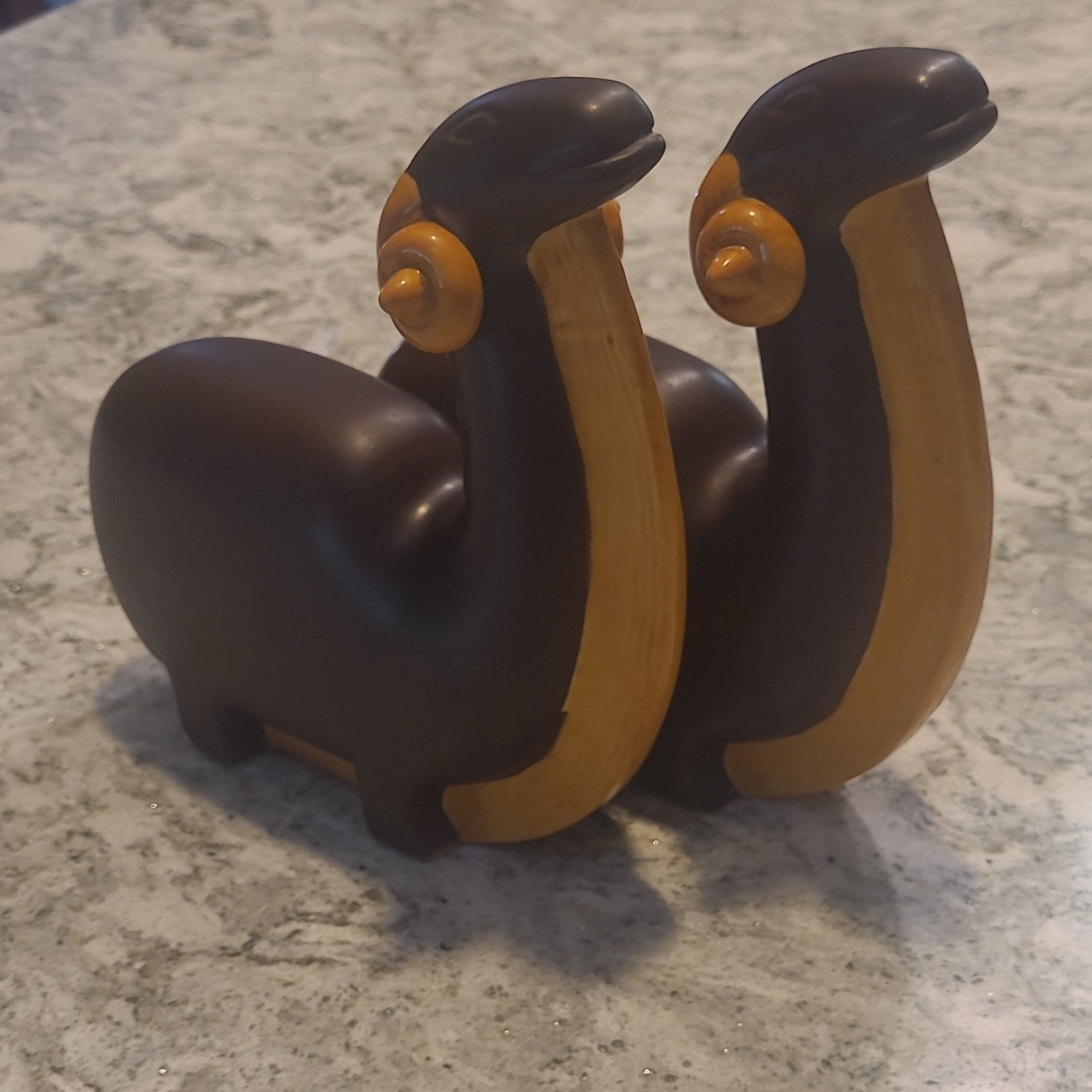 Kent Art Ware Ram Figurine Pair Ceramic Japan Matte Finish Brown/Tan