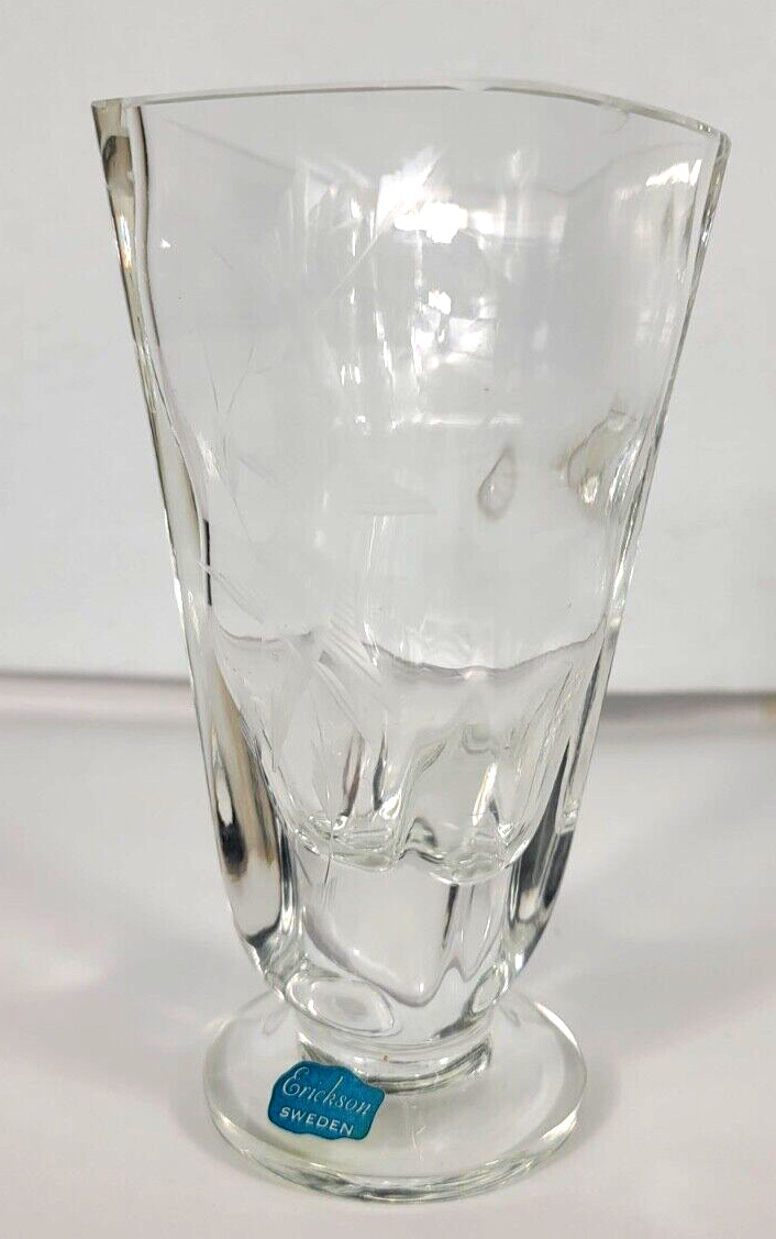 Carl Erickson Sweden Clear Art Glass Etched Sailfish Vase Mid Century