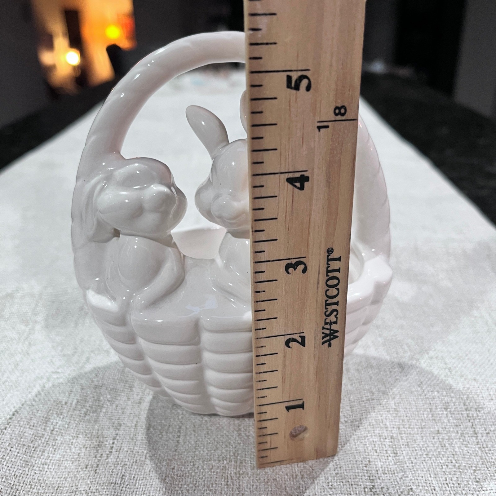 Vintage Rare Dept 56 Vintage White Ceramic Bunny Easter Basket Planter Figurine