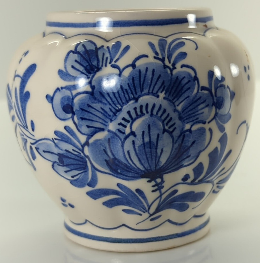 Vintage Vase White & Blue De Delftse DP DELFT BLUE Floral 3 1/2″