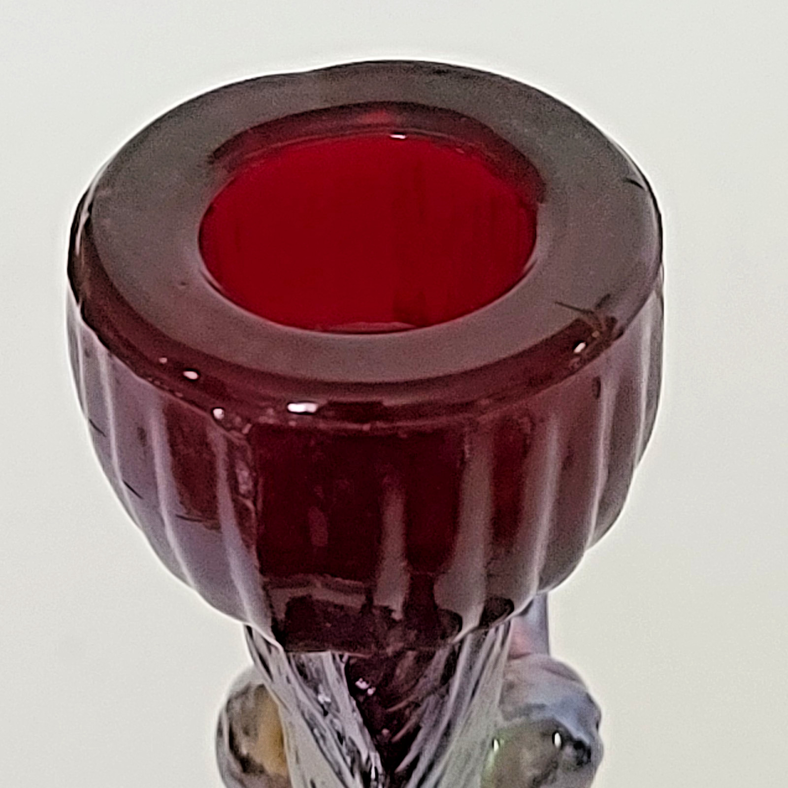 Pair Of Red Carnival Glass Angel Candle Holders Glows Orange Under Blacklight