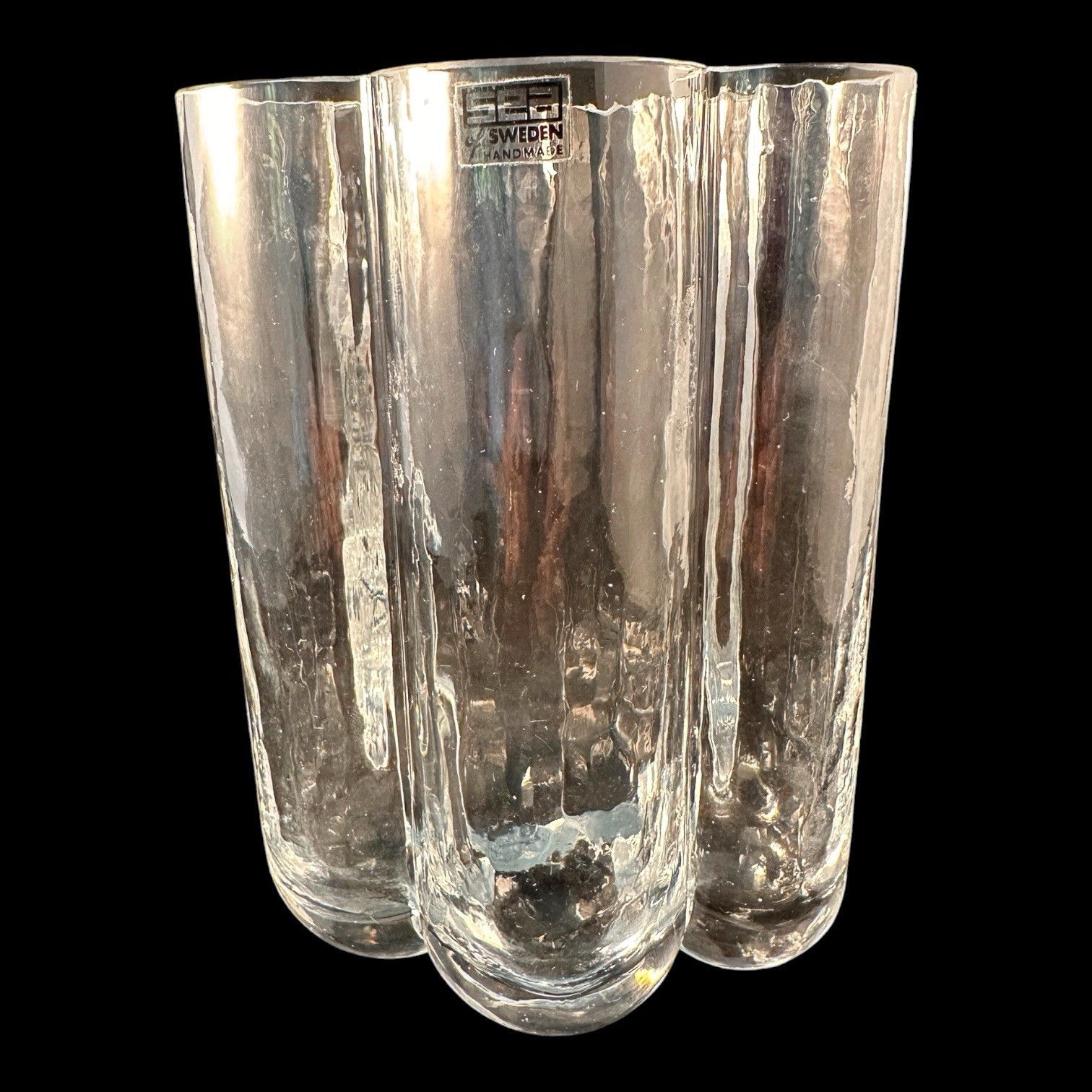 Swedish Art Glass Sea Glasbruk Pauline Bubble Vase Signed Rune Strand 1960s VTG