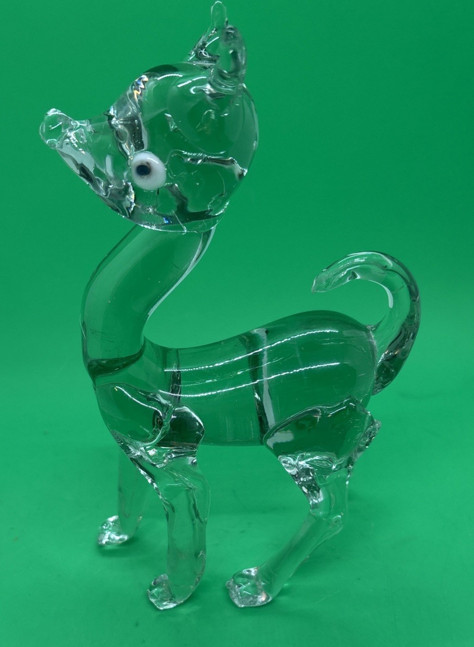 Art Glass Reindeer Figurine, Handcrafted Blown Glass, Deer