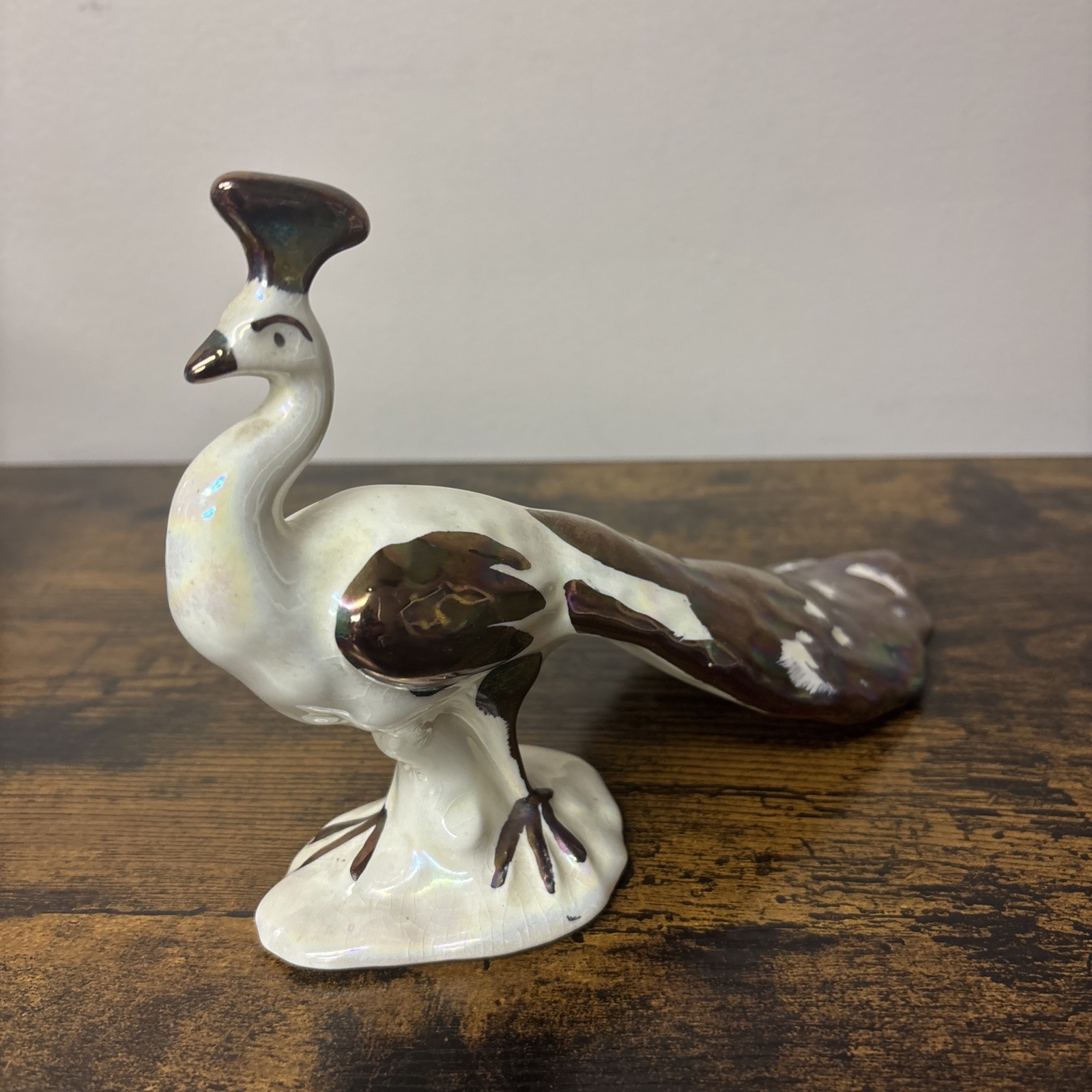 Vintage Peacock Copper Gold Iridescent Lusterware Figurine