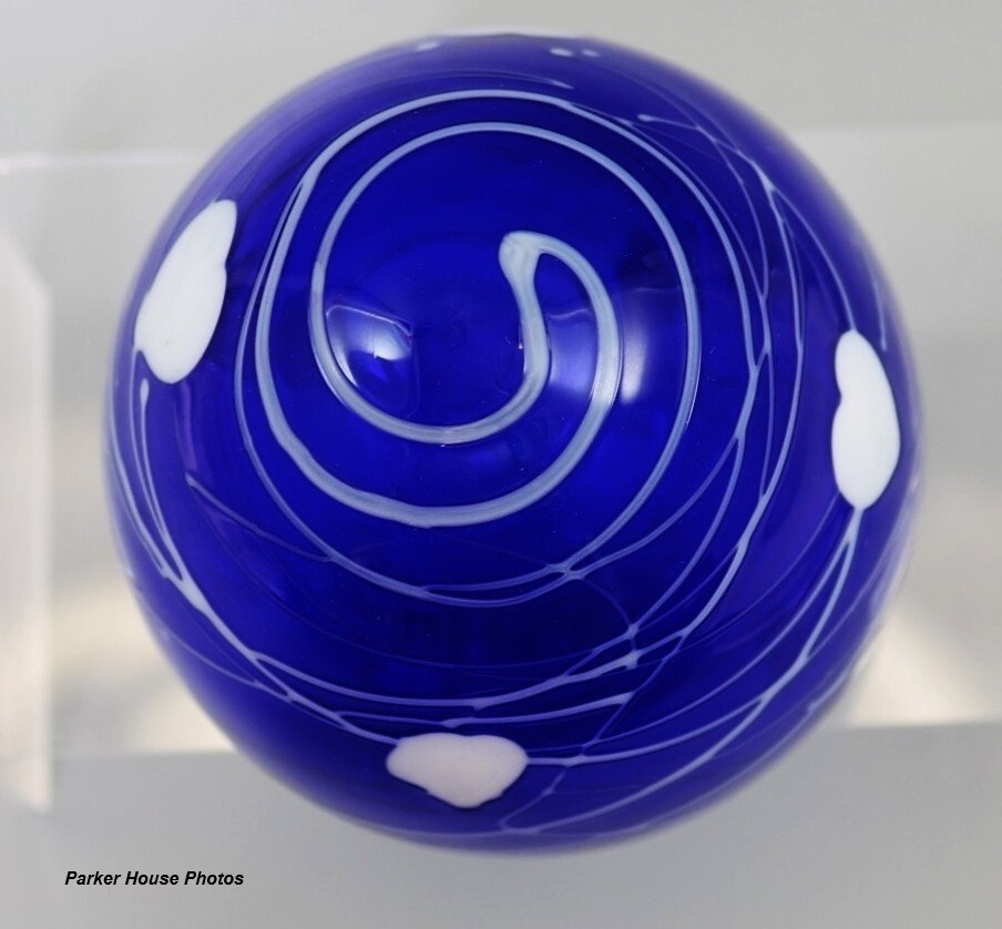 Fenton-Dave Fetty Blue Cobalt Hanging Hearts & Vines Egg Paperweight-1994-OOAK