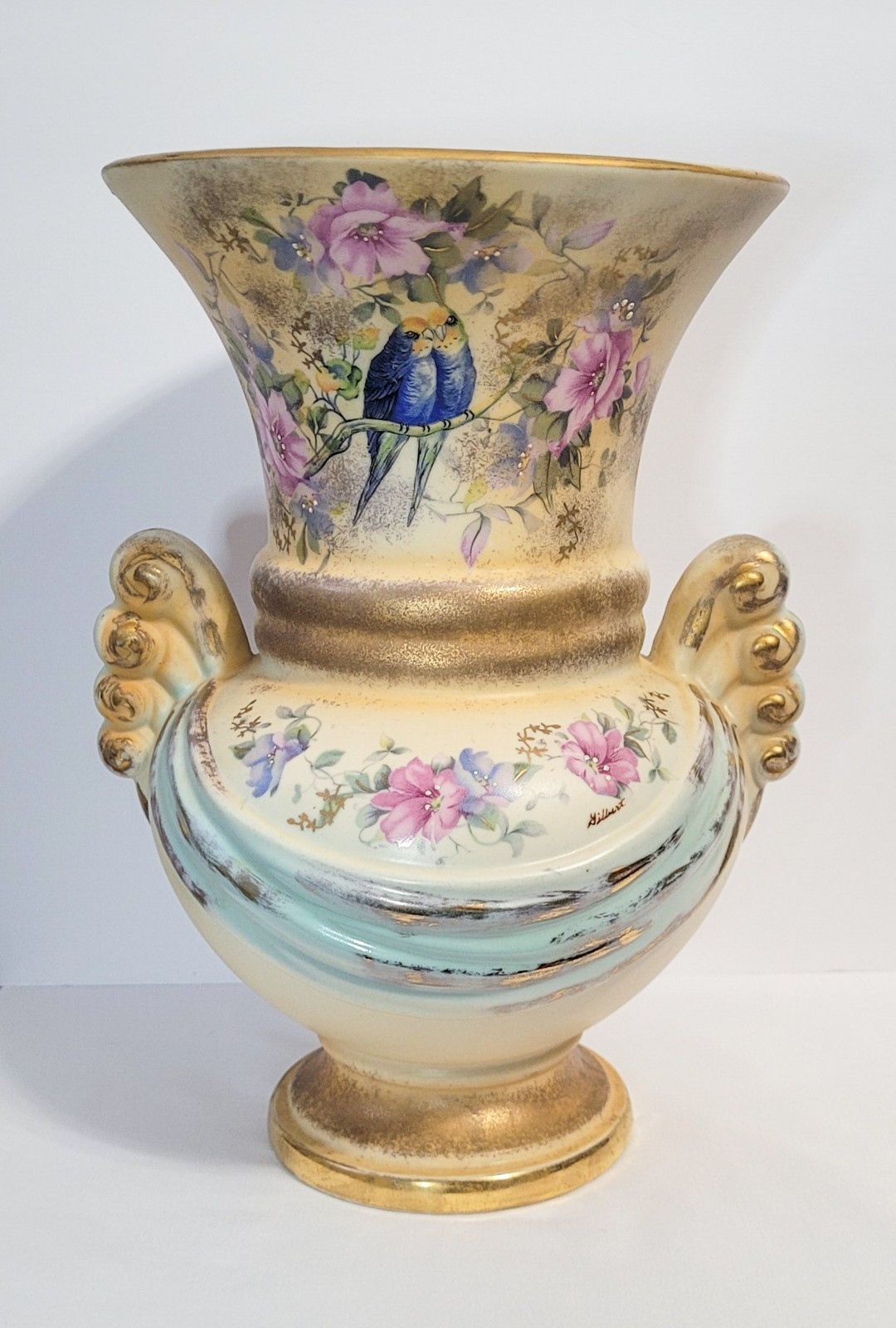 Vintage Abingdon Studio Pottery Pair of Draped Hand-Painted Vases -Signed -1940s