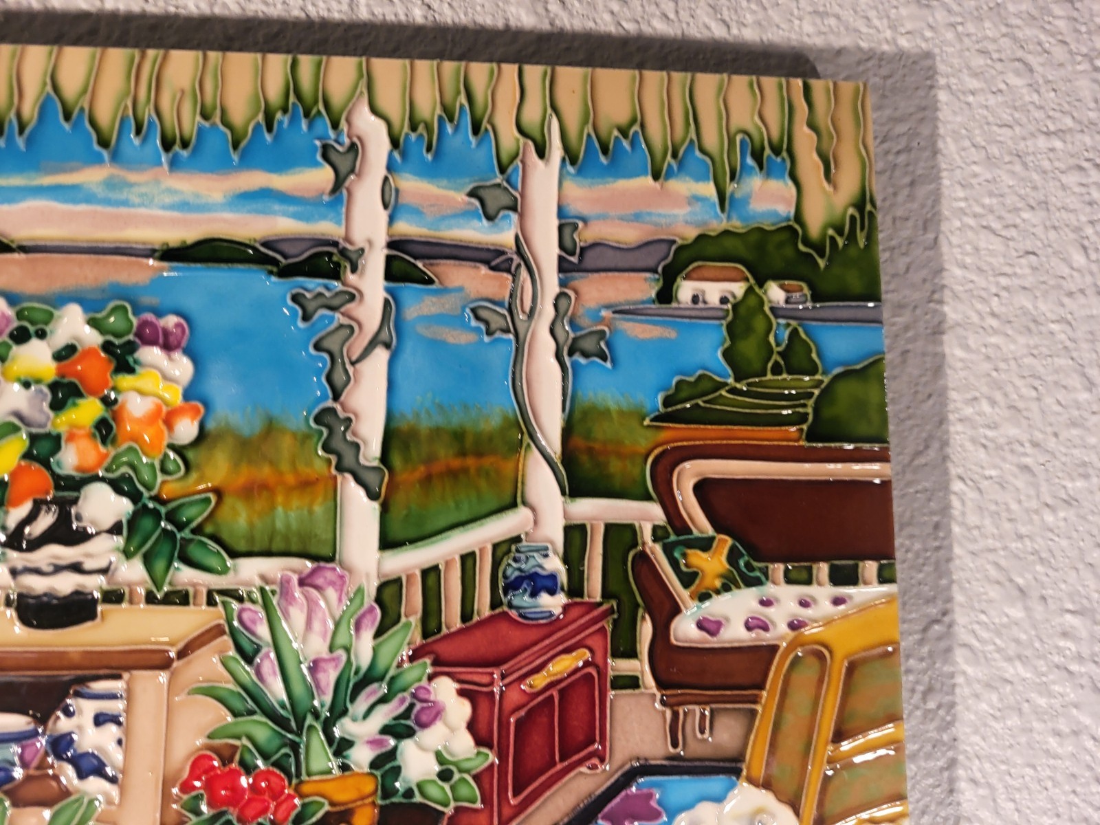 En Vogue – Art on Tiles Hand Painted Decorative Ceramic Tile 11×14 Floral Glossy