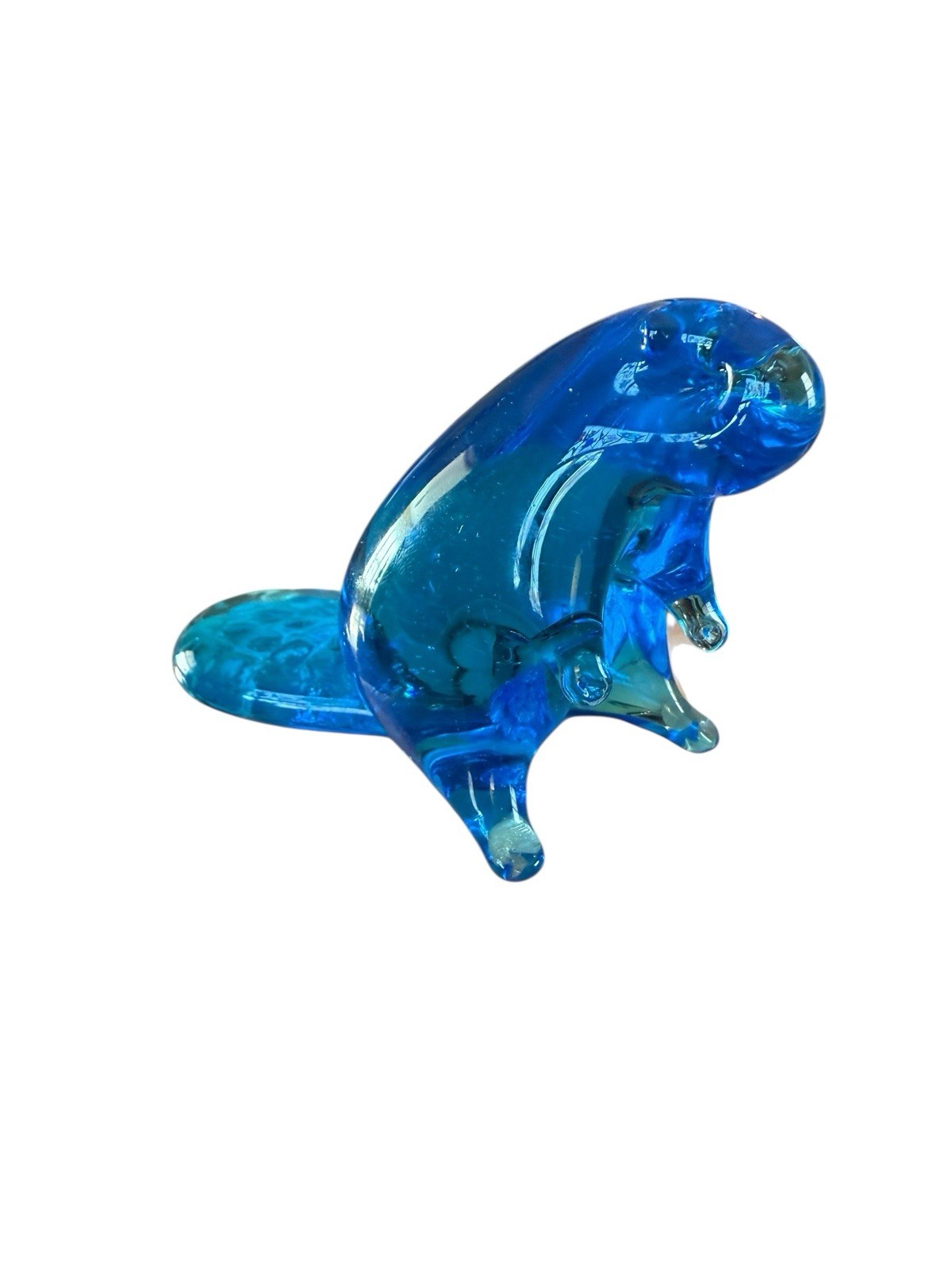 Hand Blown RARE Blue Art Glass Beaver Ozark Studios Paperweight Byron Hicks VTG