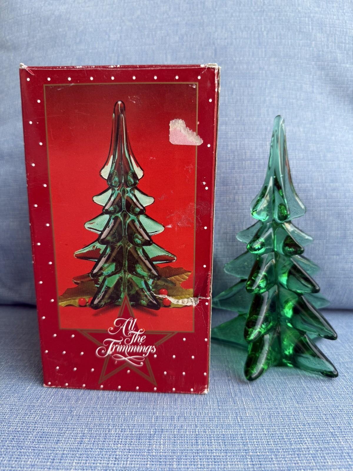 Vintage Green Crystal Glass Christmas Tree Sculpture Figurine 8” READ