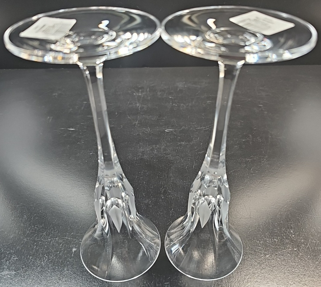 2 Mikasa Flame D’Amore Candleholders Set Elegant Crystal Cut Frosted Floral Lot