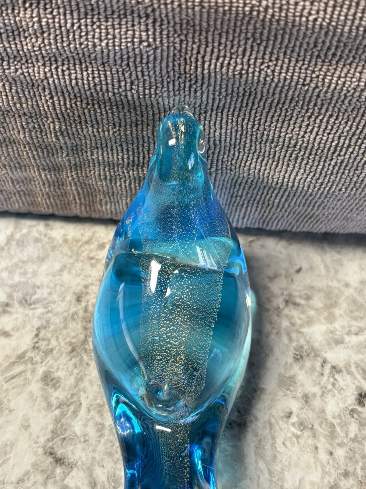 Clear and blue glass bird figure with gold flakes inside #B11