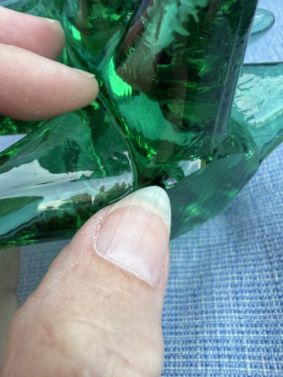 Vintage Green Crystal Glass Christmas Tree Sculpture Figurine 8” READ