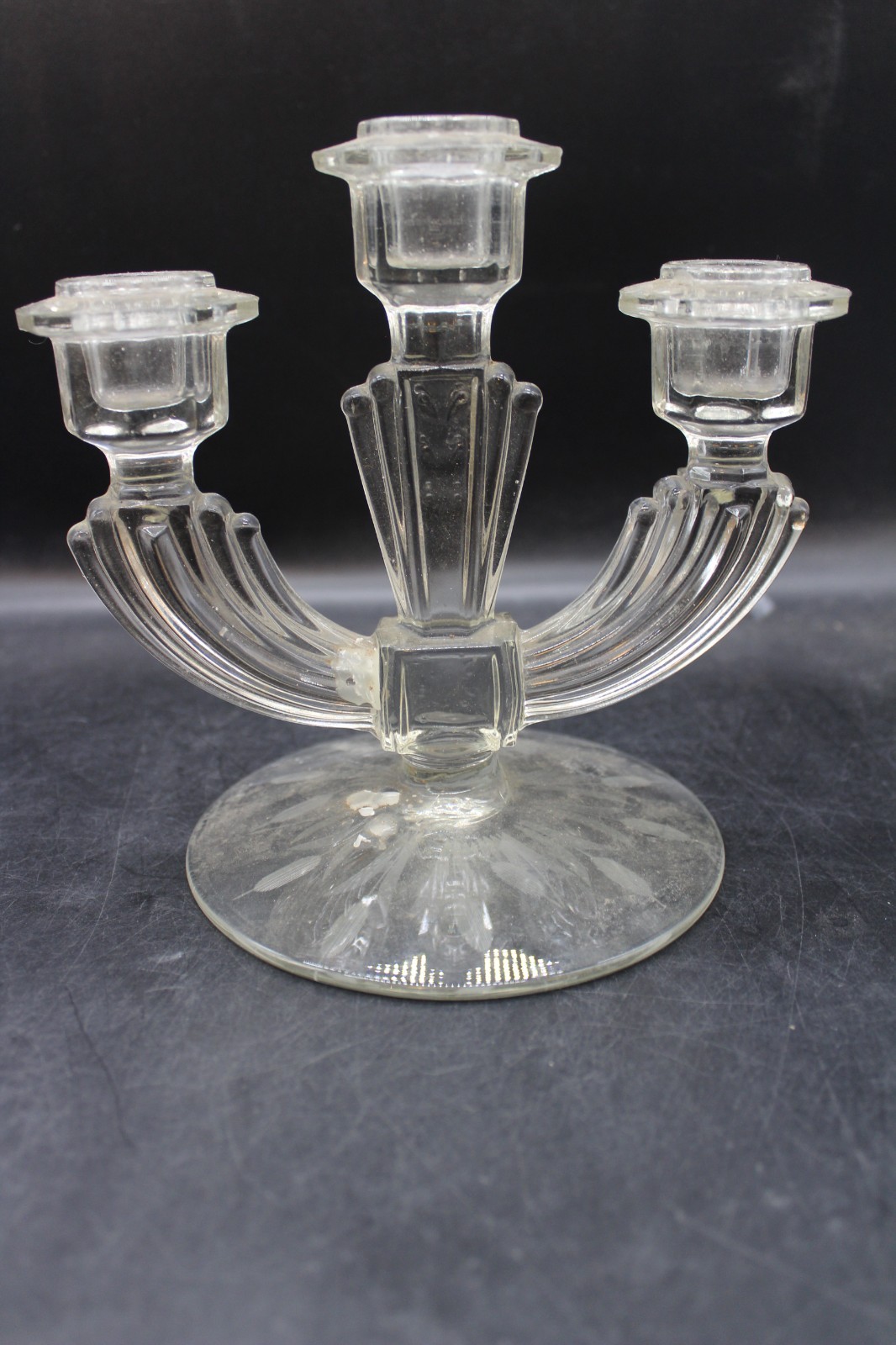 Vintage Tiffin Art Deco Elegant Clear Etched Double Candelabra/ Candlestick 5×5”