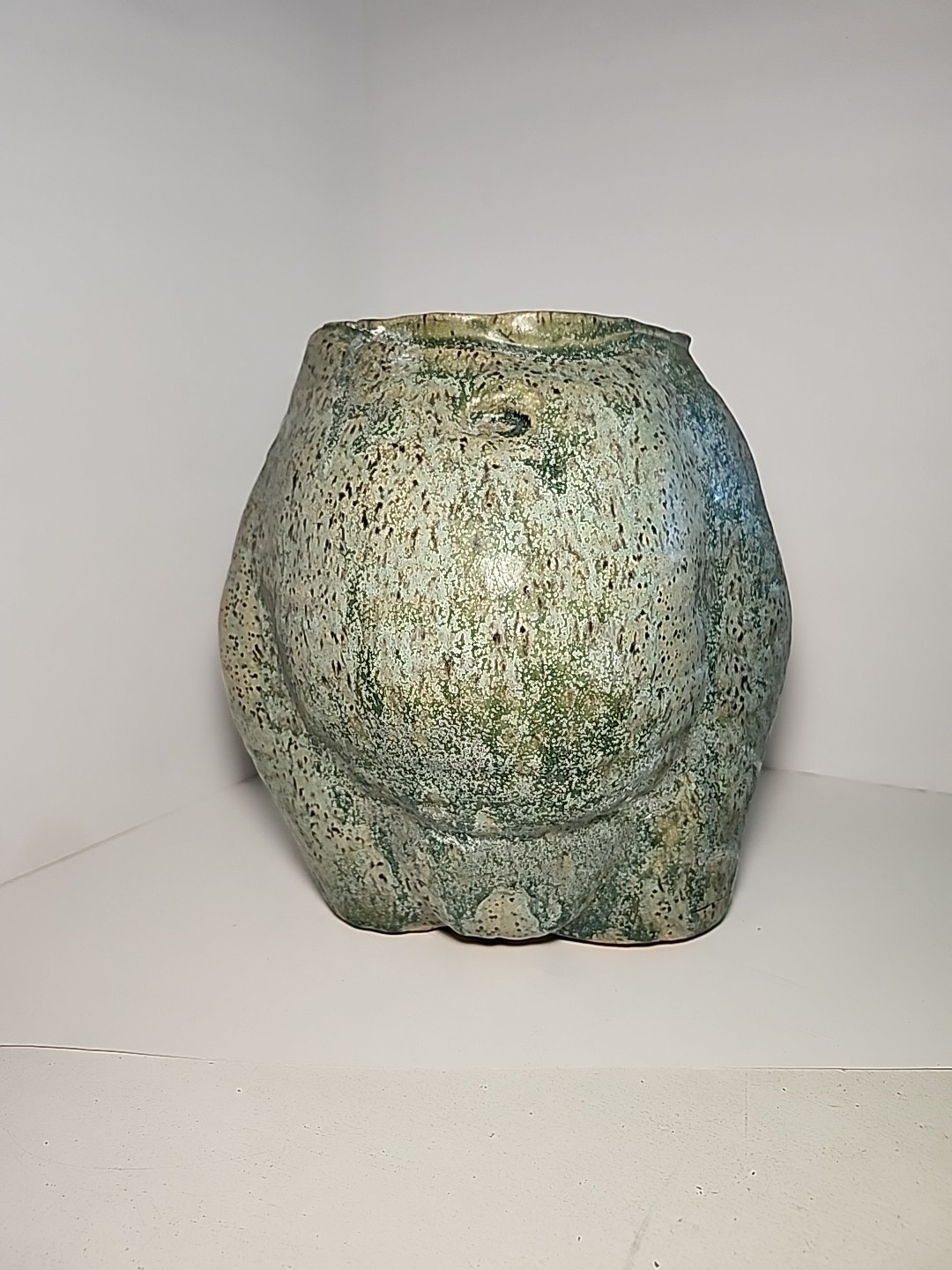 Ooak Art Womens Pregnate Belly Realism Blue Green Pottery Sculpture Statue