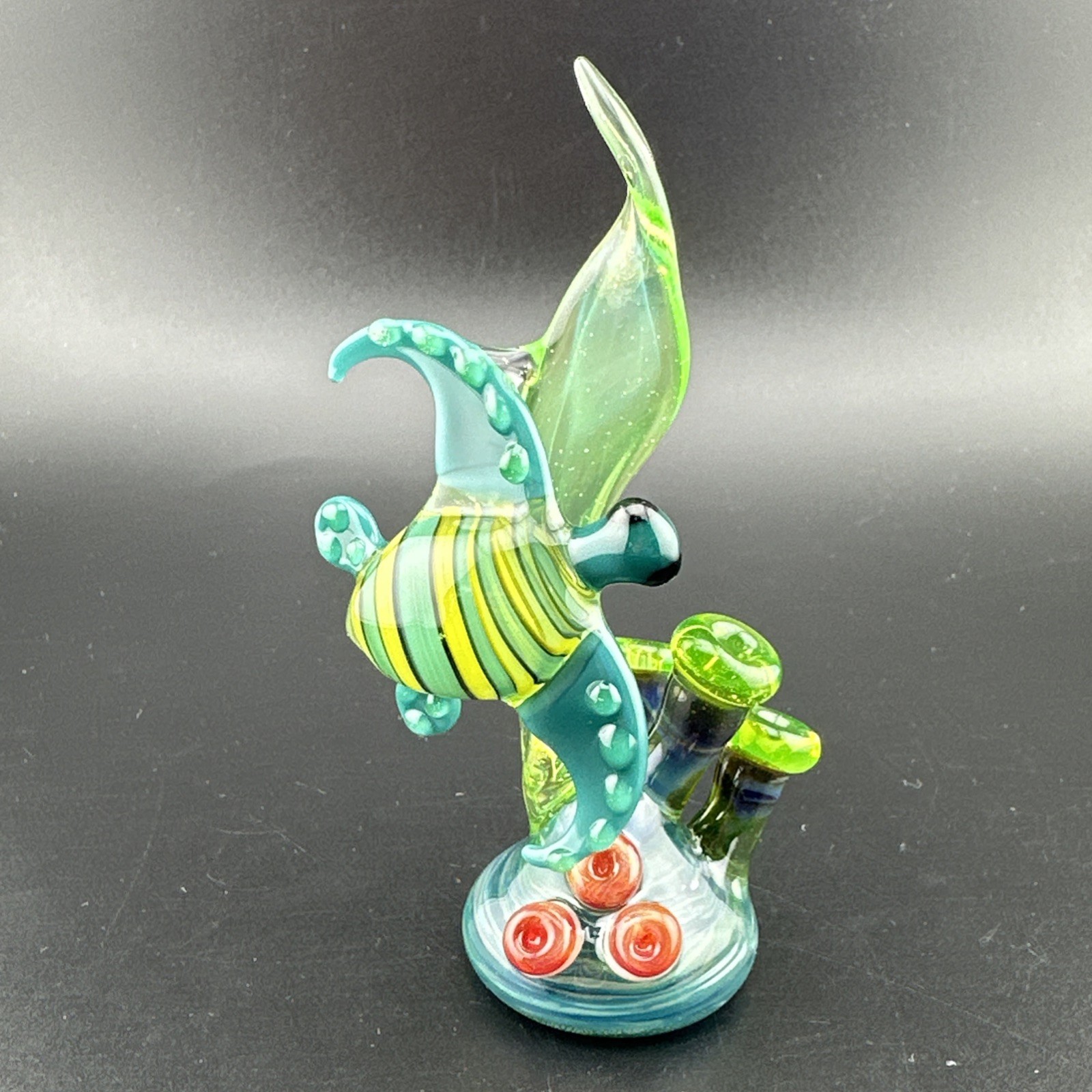 Handblown Uranium Glass Art Sea Turtle Nautical Sculpture UV Reactive Boro Glow