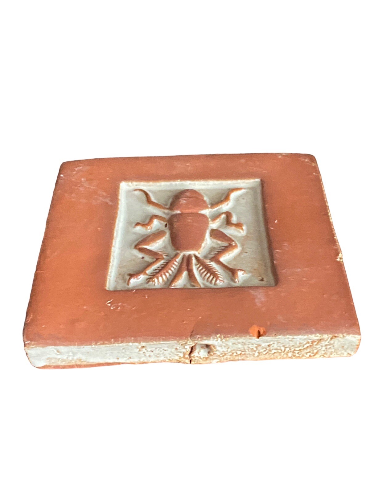 Mercer Moravian Pottery Tile Scarab Beetle Square Bucks County PA Terracotta Vtg