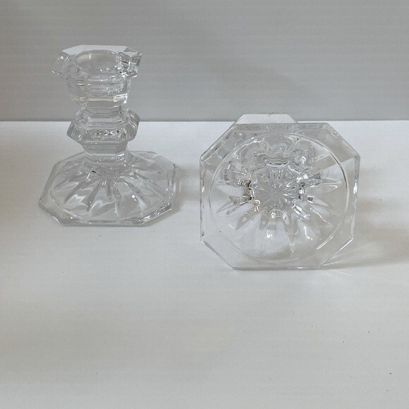 Mikasa Edinburgh Crystal Candlesticks Set of 2 Art Deco Slovenia 3″ Taper Holder