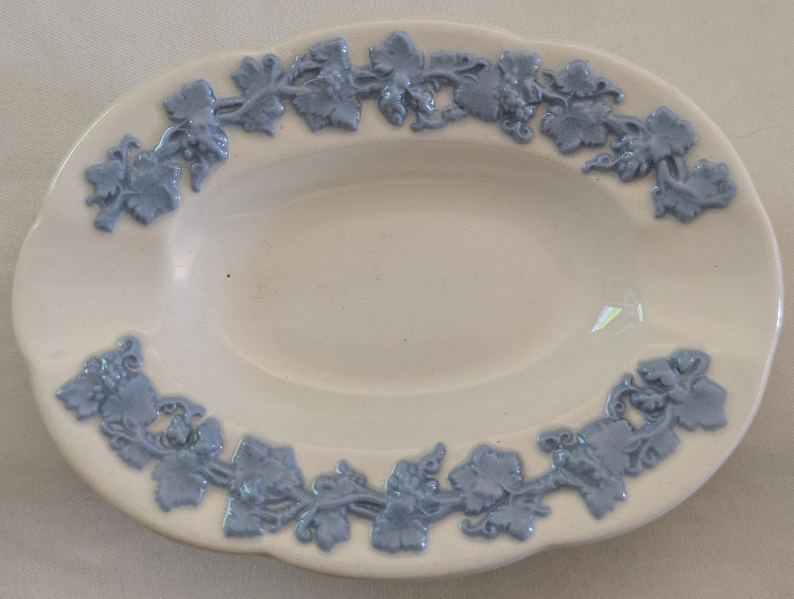 Vintage Wedgwood Embossed Queensware Blue & Cream Ashtray/Trinket Dish, Set of 4