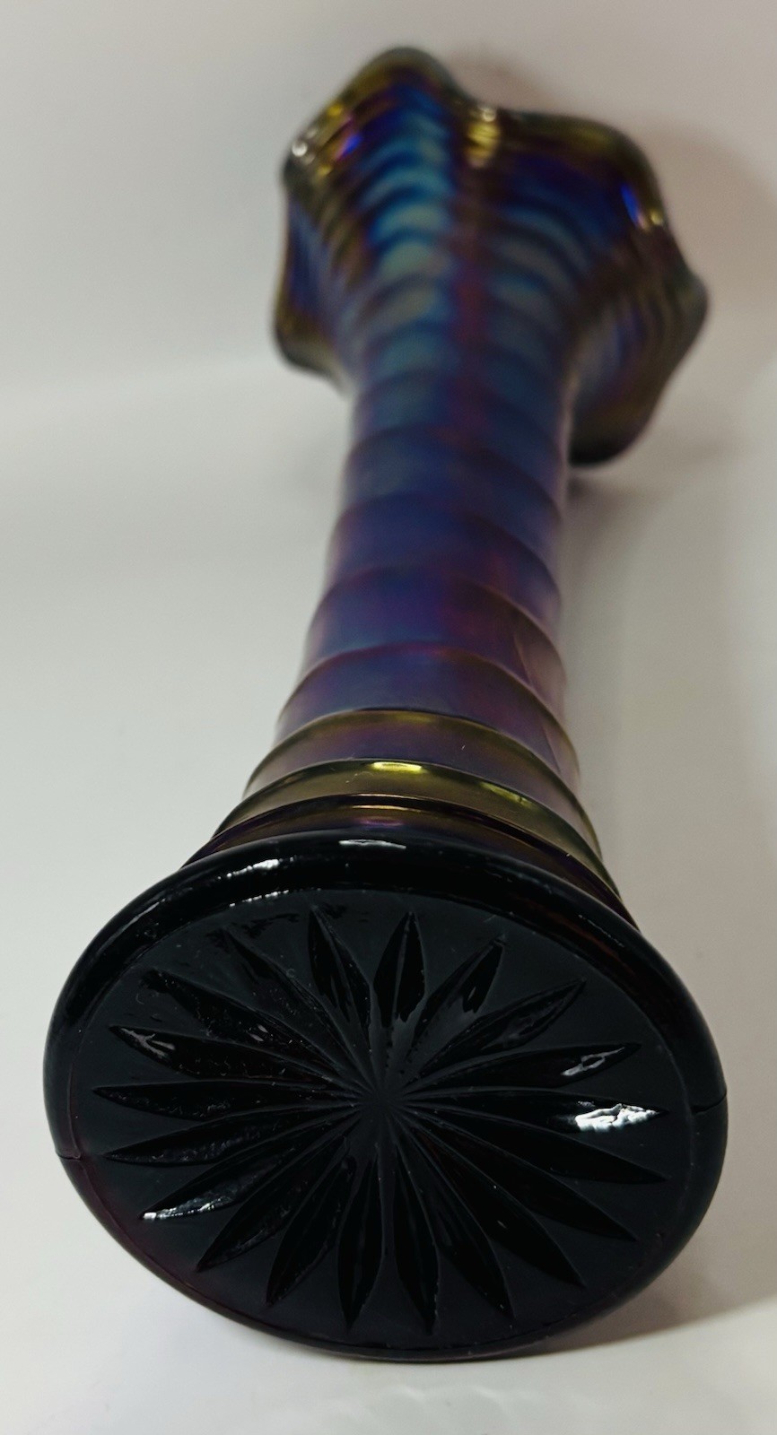 Electric Purple 10 1/2” Amethyst Cobalt Carnival Glass Vase Imperial Ripple