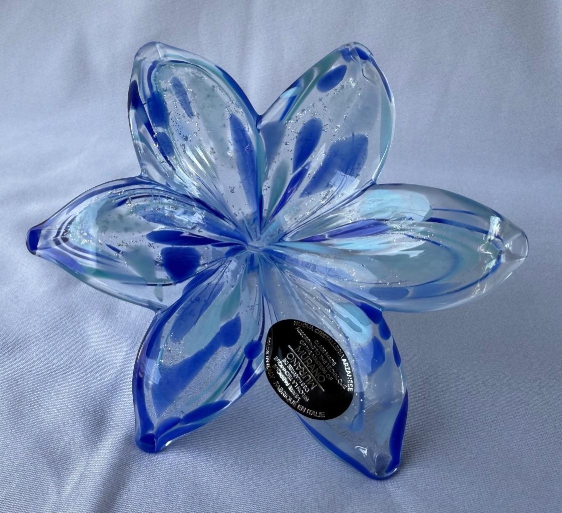 Genuine Italian Flower Blown Glass Murano dark and light blue Italy No 724