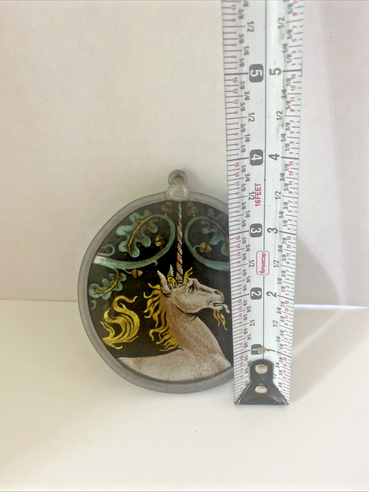 Vintage Rare Stained-Glass Unicorn Window Sun Catcher 3.5″ Round
