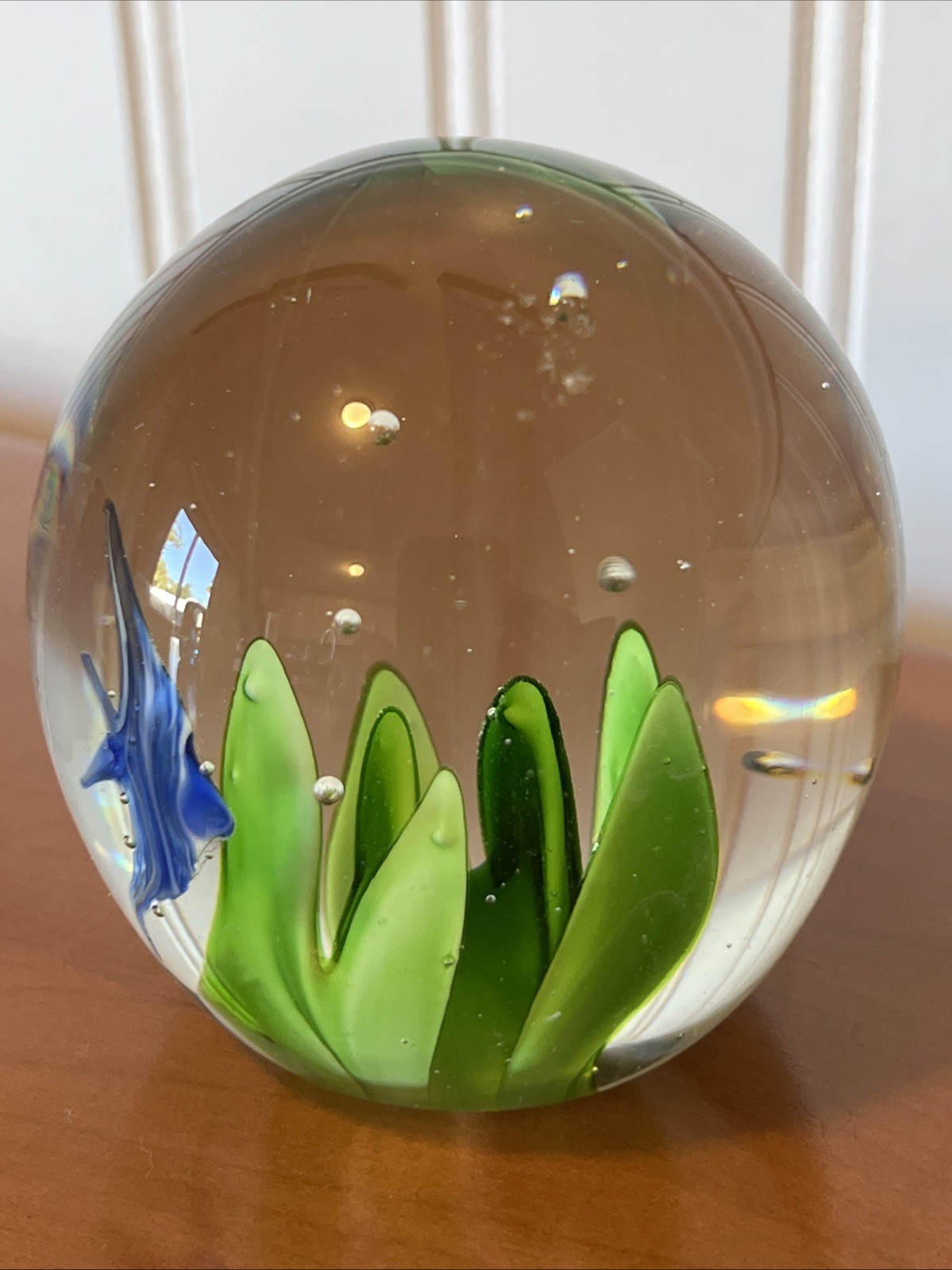 Vintage Art Glass Paperweight Underwater Scene with Fish Blue Fish Dynasty