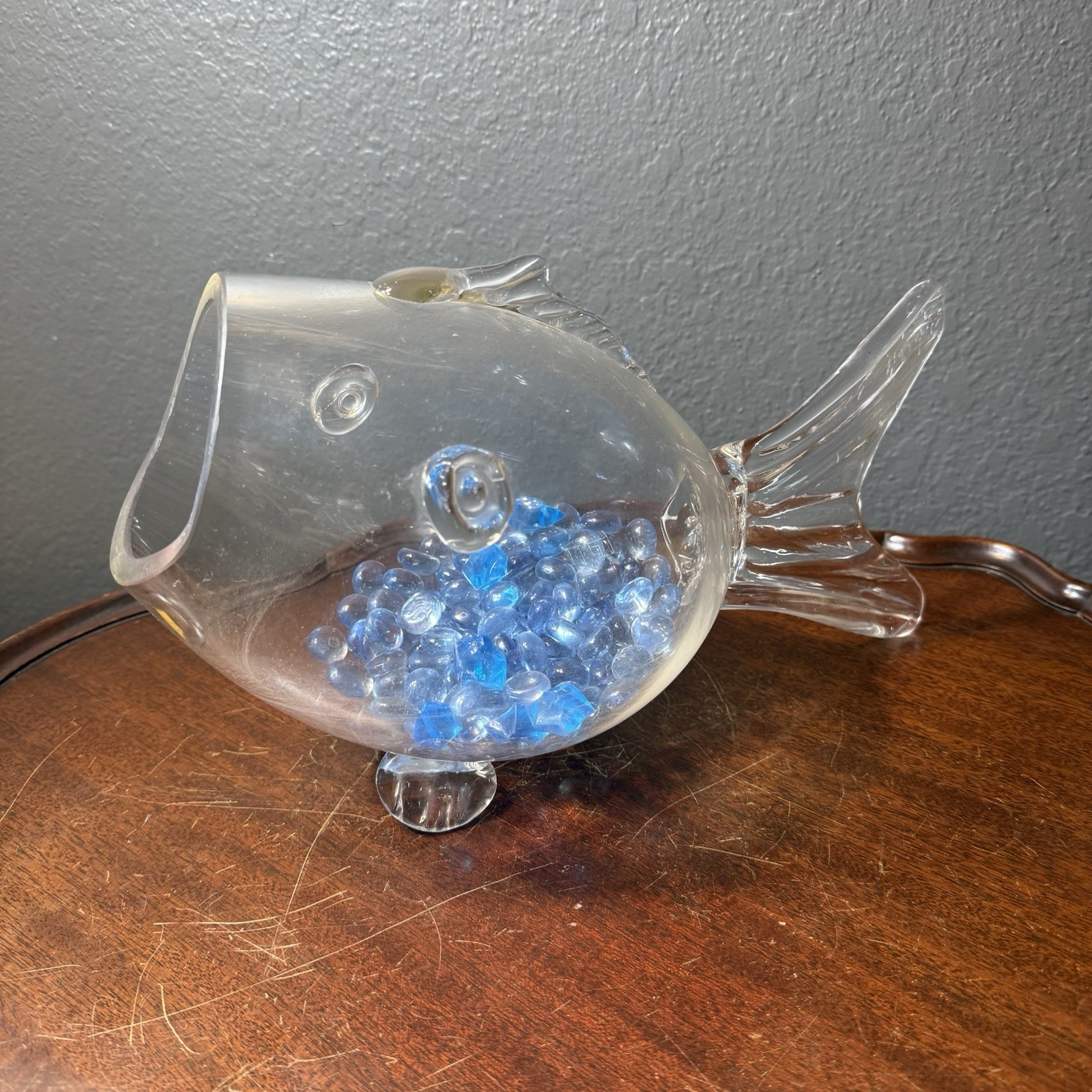 Large Clear Glass Fish Bowl Vase Art 12″ Terrarium Dish Whimsical Beach Decor