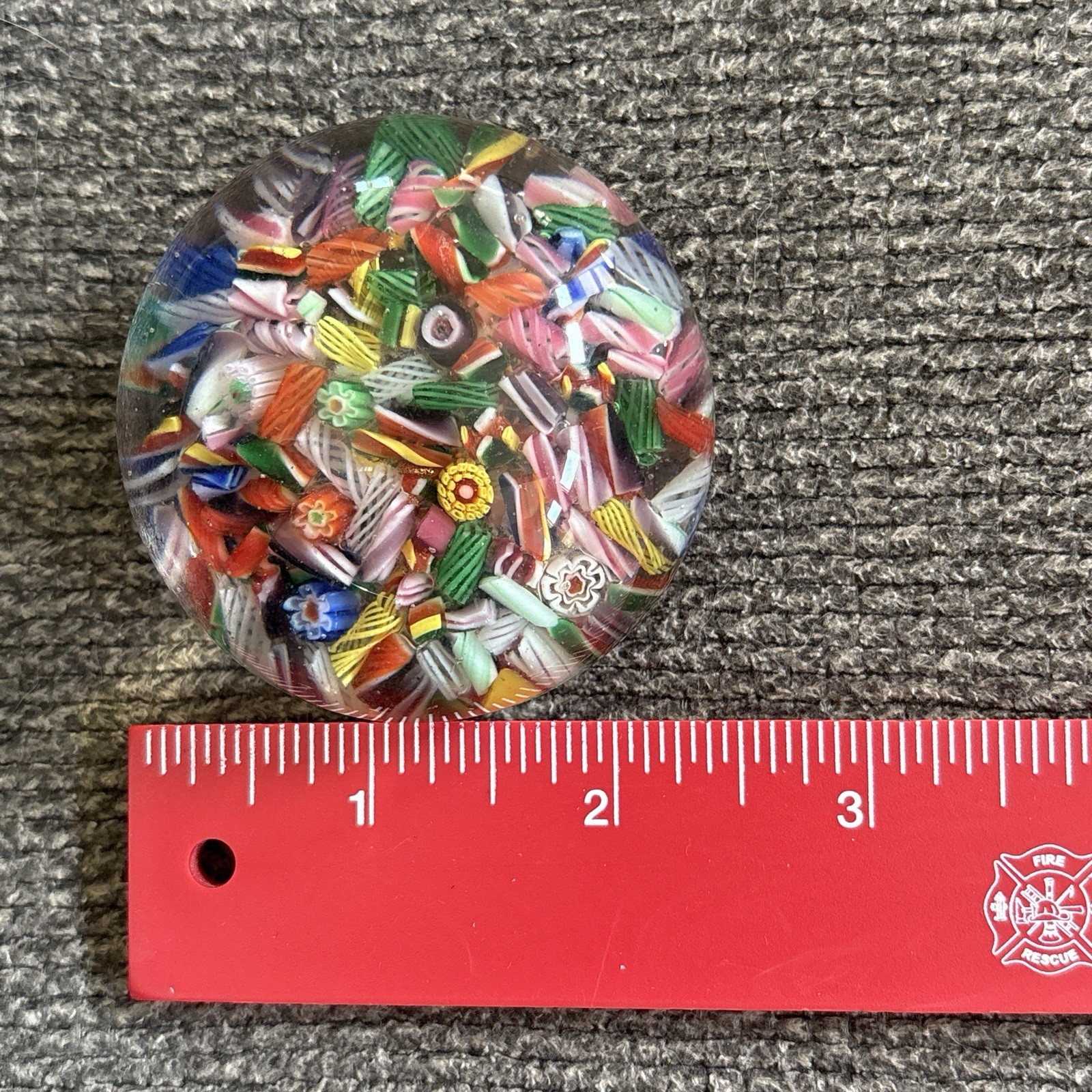Chinese Scramble Paperweight Millefiori Art Glass Signed ‘China’