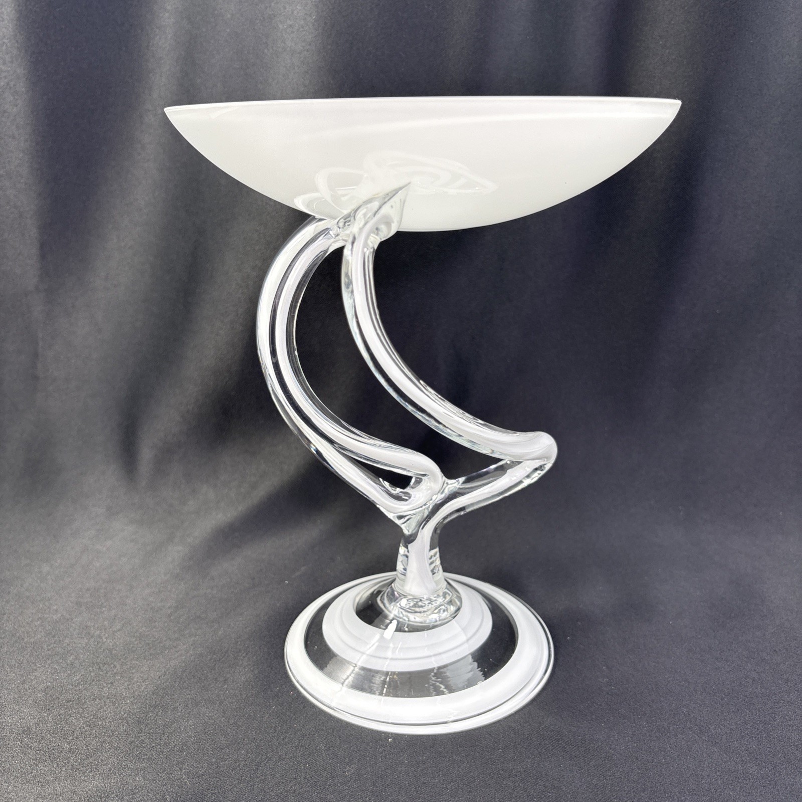 Jozefina Krosno Poland Hand Blown Art Glass Jellyfish Compote Dish Bowl 9″ x 7″