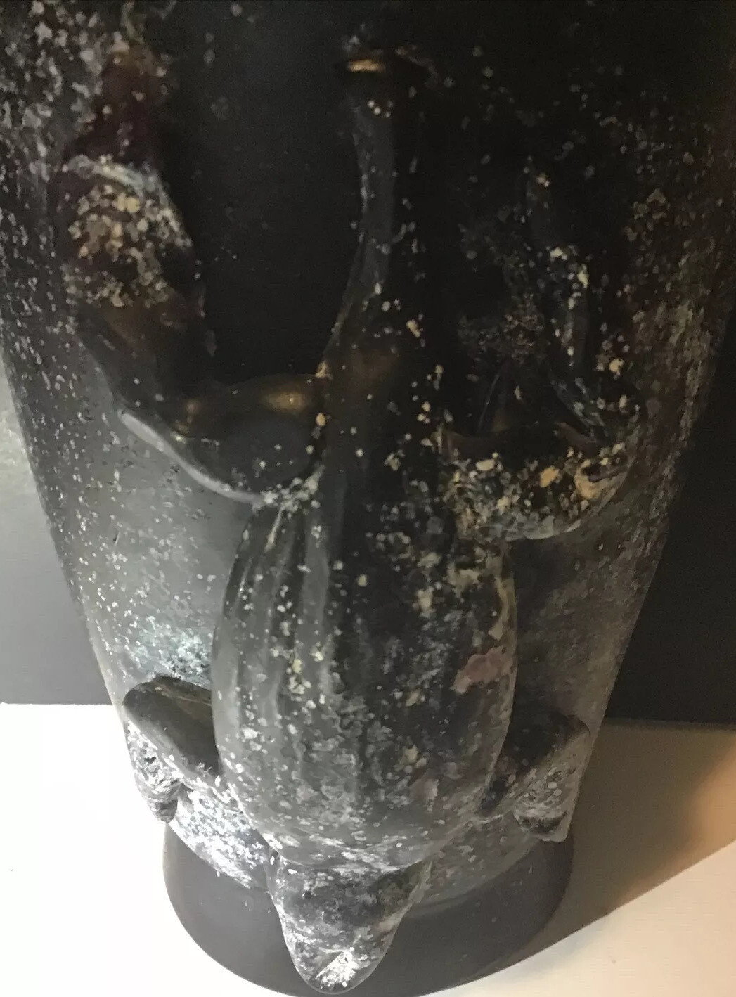 Vase Black & White Specks Stone 3D Alligator Heavy 8 1/2” Tall HTF OOAK