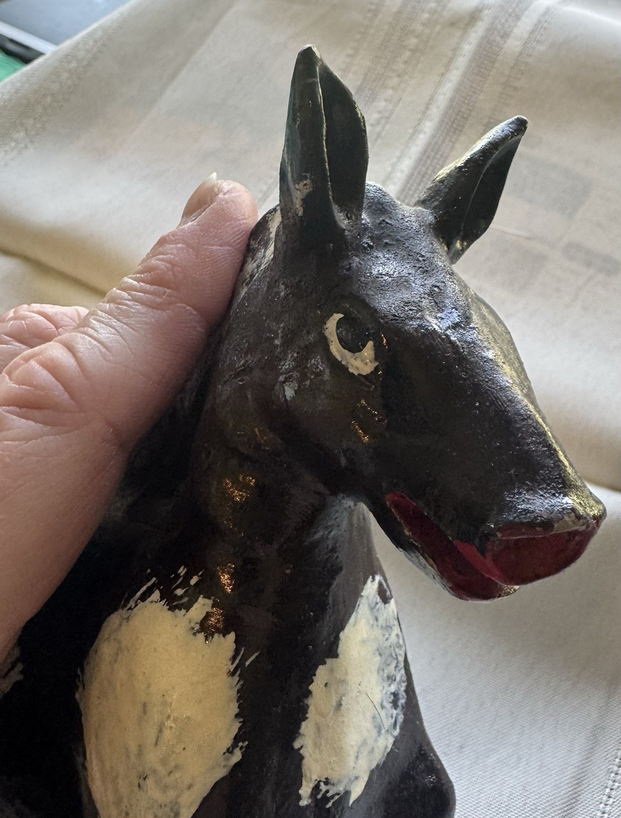 2 Handmade Pottery Cow Donkey Nativity Figurines Vintage Primitive Animals