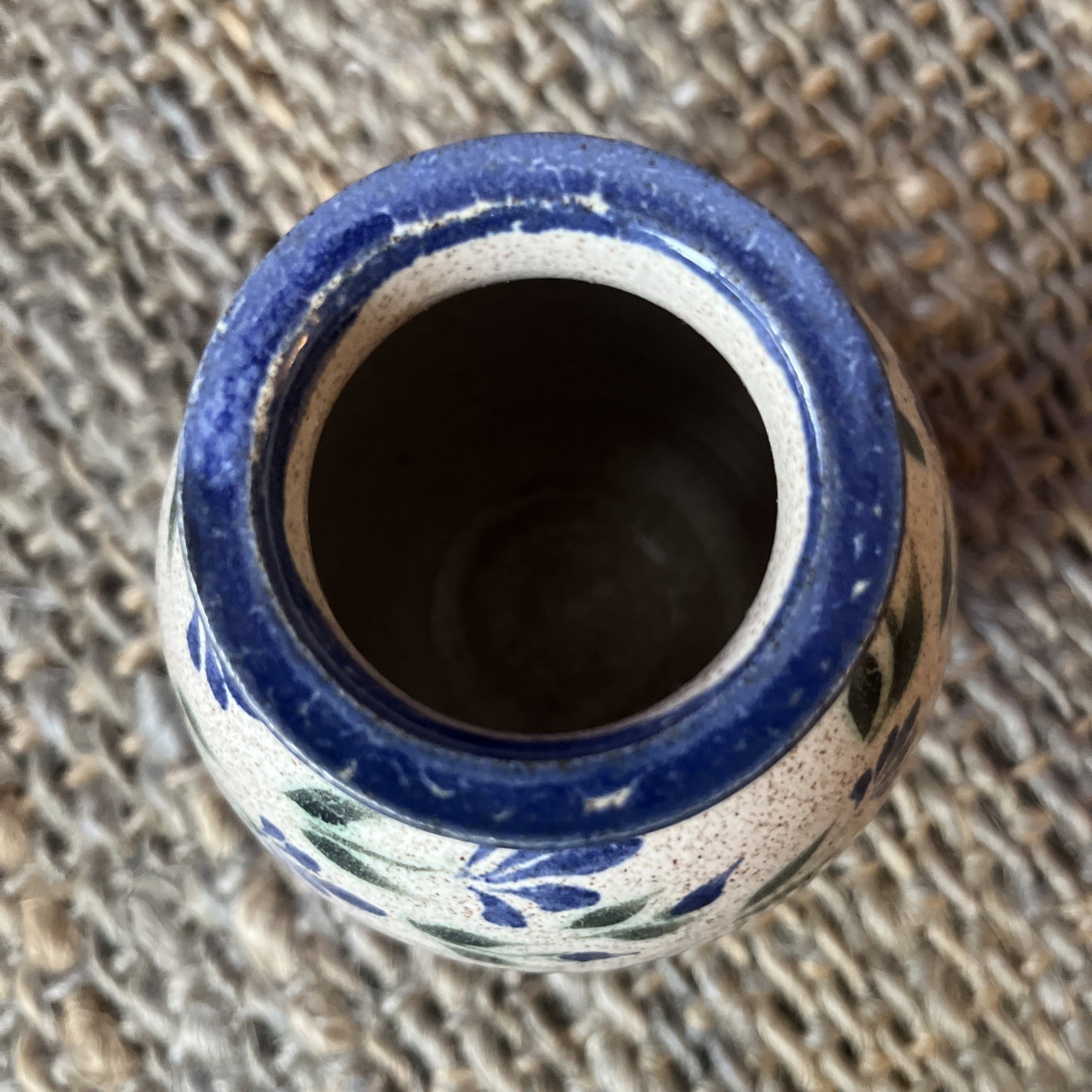 Signed Studio Art Pottery Small Vase Hand Painted Neutral Blue Grey Tones 6”hi