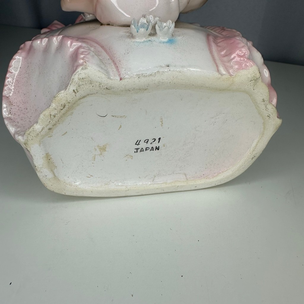 Vintage Ceramic Pink Baby Diaper Sling Wall Pocket Planter Rubens Japan 4921