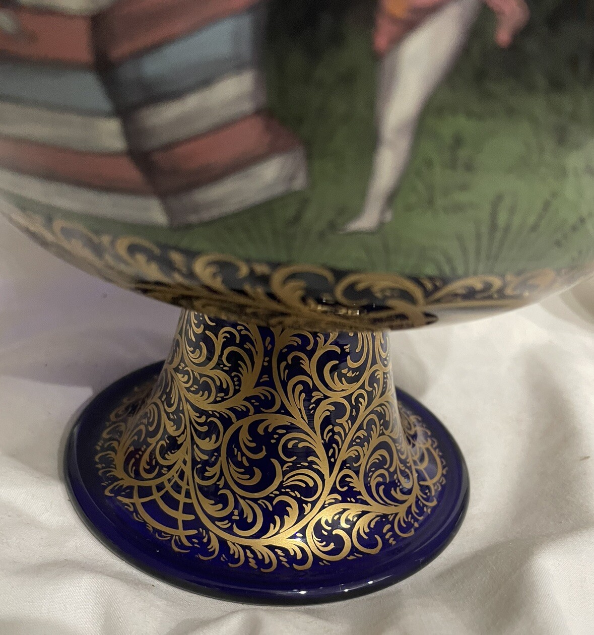 Murano art glass Vintage Barovier & Toso hand Paint enameled wedding Bowl Cobalt