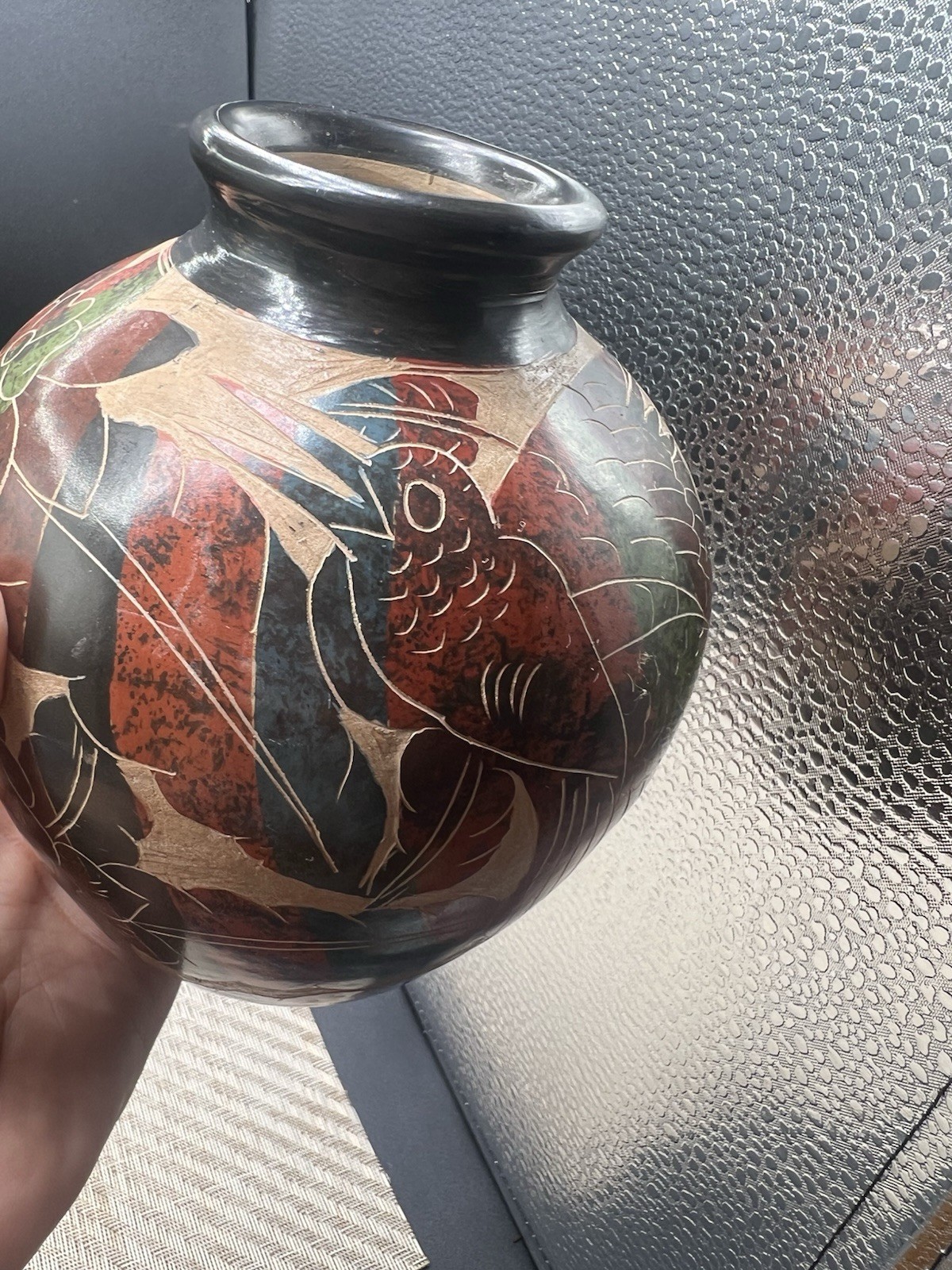Handcrafted Nicaraguan Art Pottery Vase Nature Bird Earth Tones 6” H X 4” W