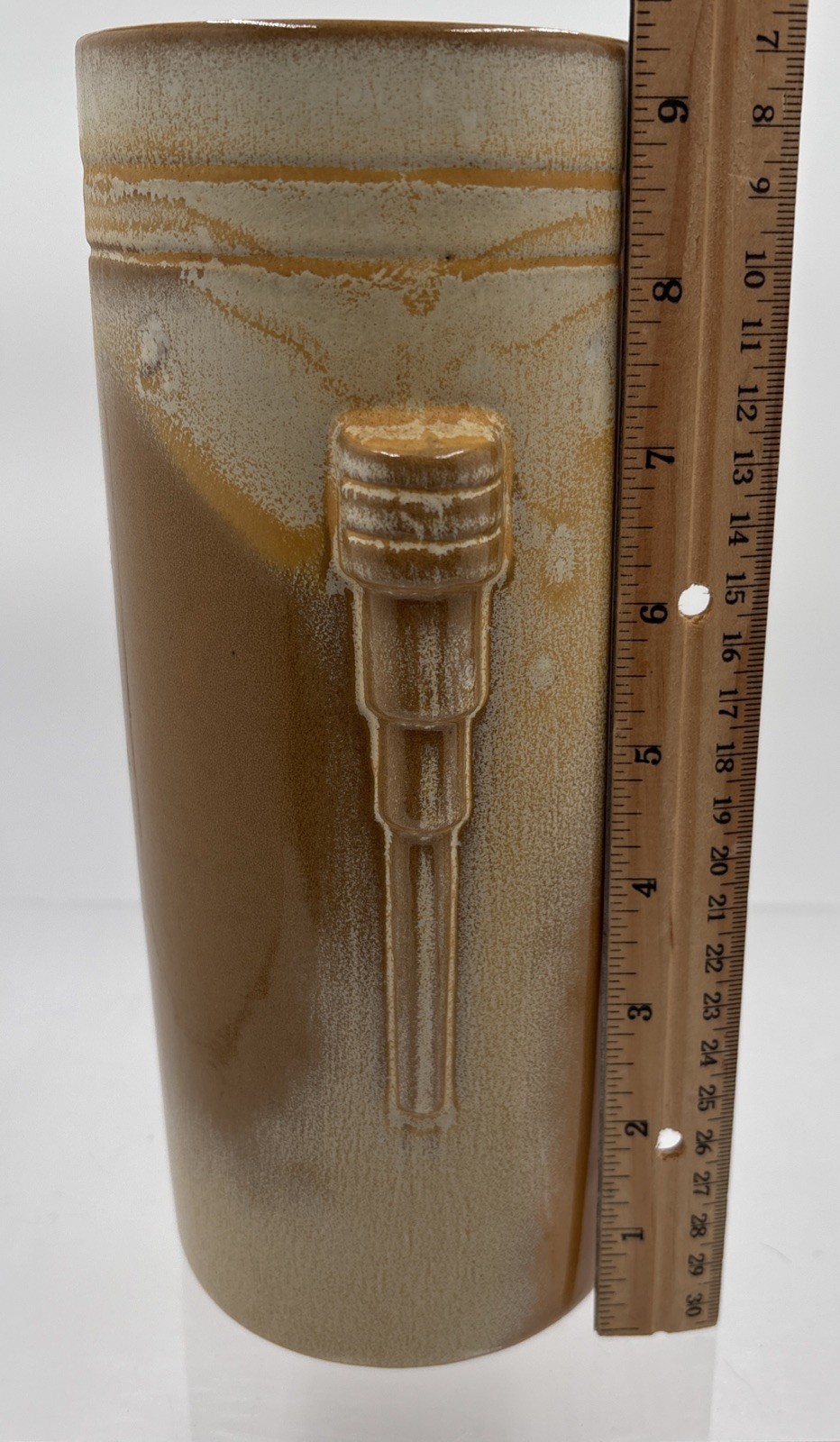 FRANKOMA Pottery Tan 9 1/8″ TALL ROUND GRECIAN ART DECO VASE #50 Vtg