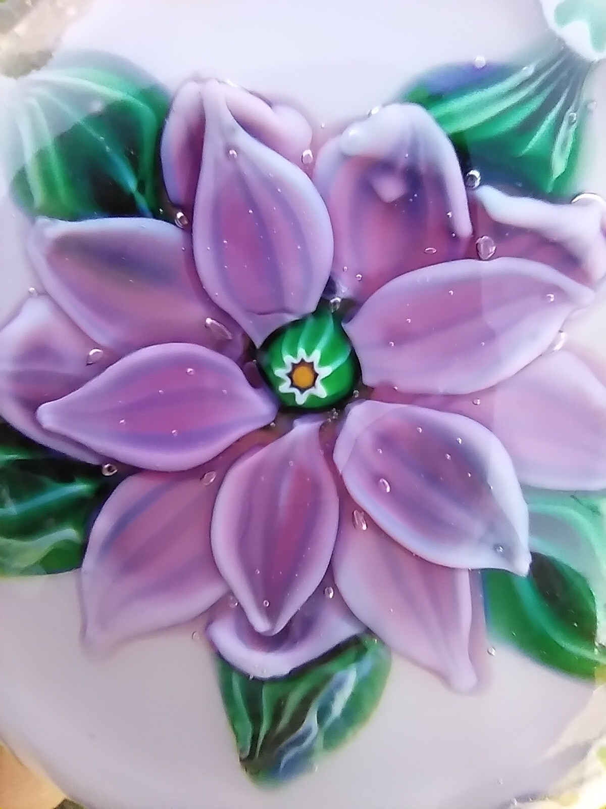 Lampwork Pink Purple Dahlia Clematis Flower Millefiori Glass Paperweight