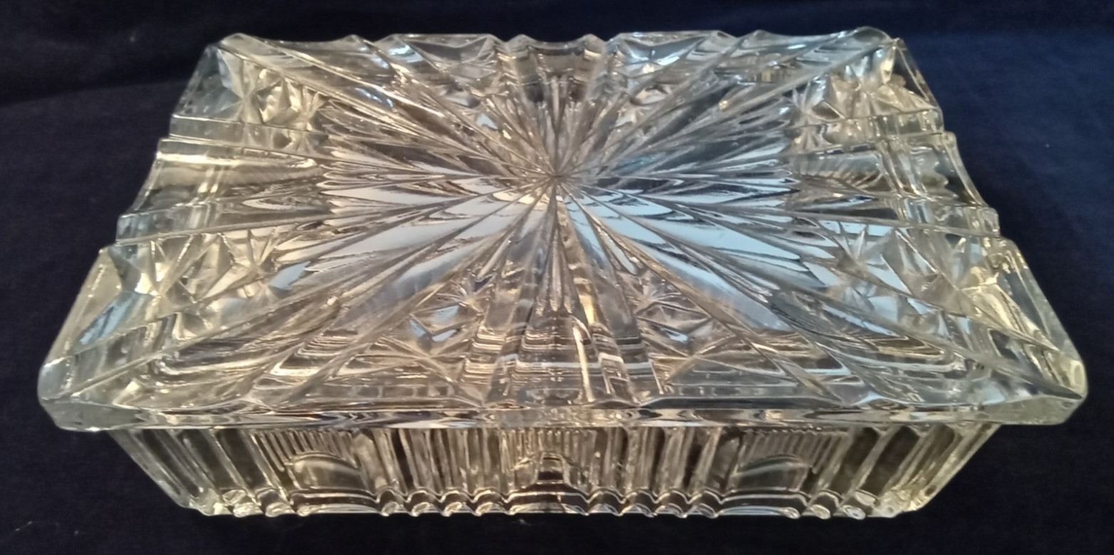 Vintage Lidded Cigarette / Trinket Box. Colony Glass. 2 Compartments.