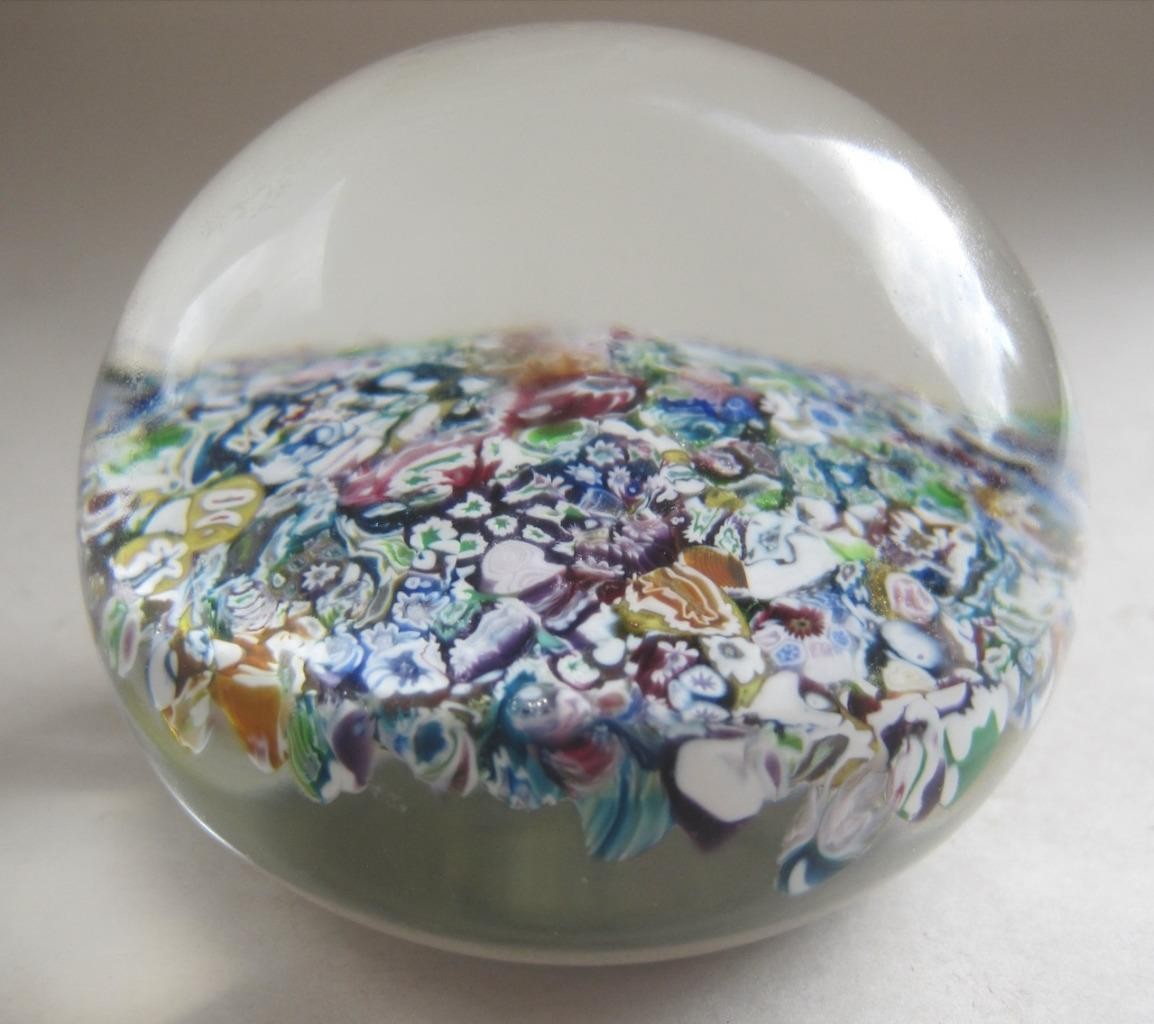 Perthshire 1973 Scrambled Millefiori End of Day Paperweight Art Glass Date Cane