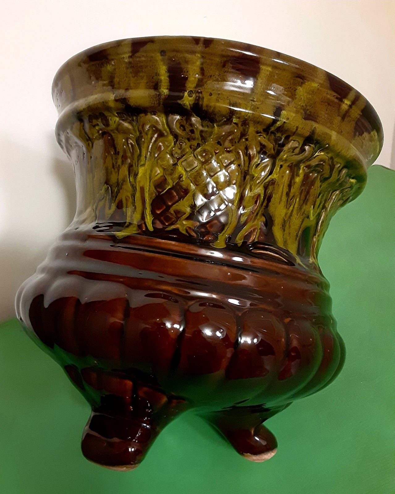 Vintage MCM Footed Large Planter Pottery Neon Lava Glazed California Originals