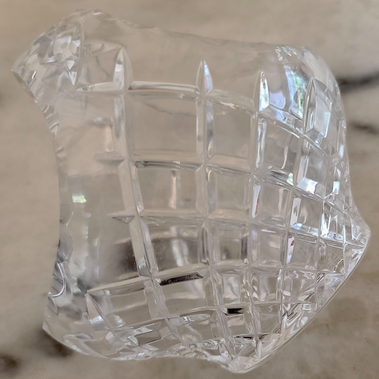 Vintage Cut Glass Small Handled Crystal Basket. Pre-owned
