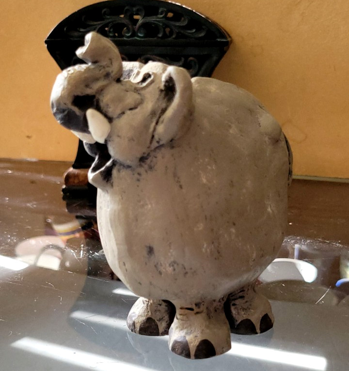Quirky Derpy Elephant Lucky Trunk Up Handcrafted Clay Figure Animal Vintage