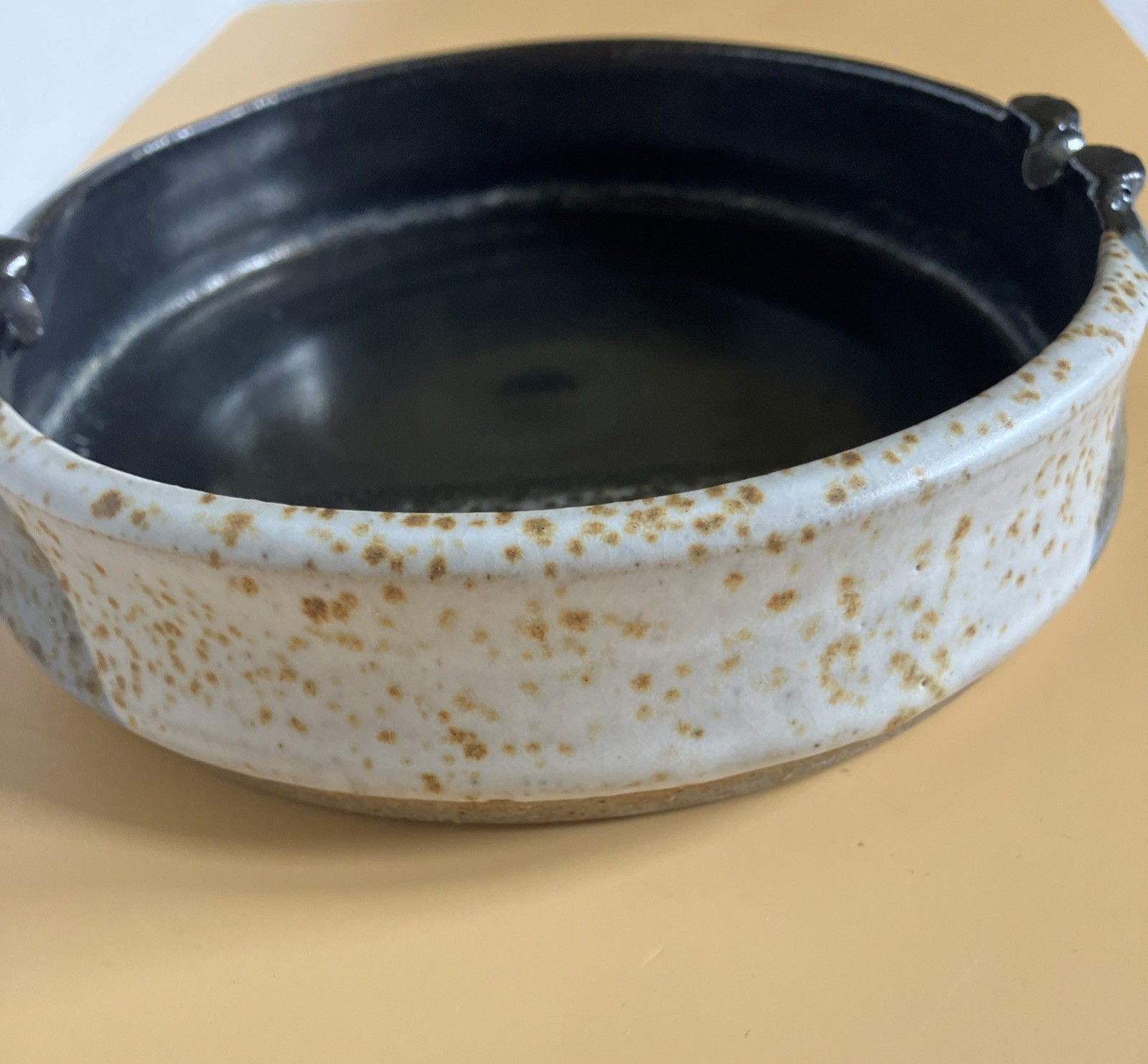 Studio Art Stoneware Pottery Glazed Two Tone Brown Ashtray 5.75 X 1.5 Inches