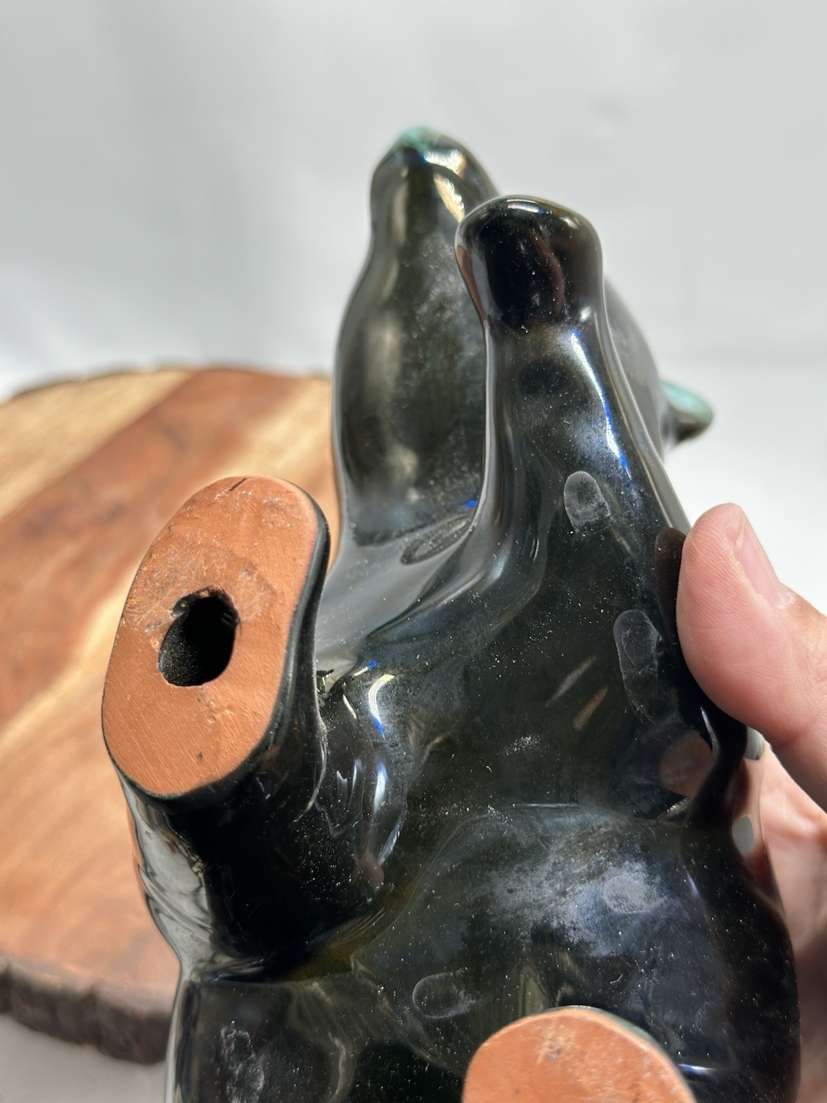 Blue Mountain Pottery Canada Walking Bear Teal Green Drip Glaze Vintage Red Ware