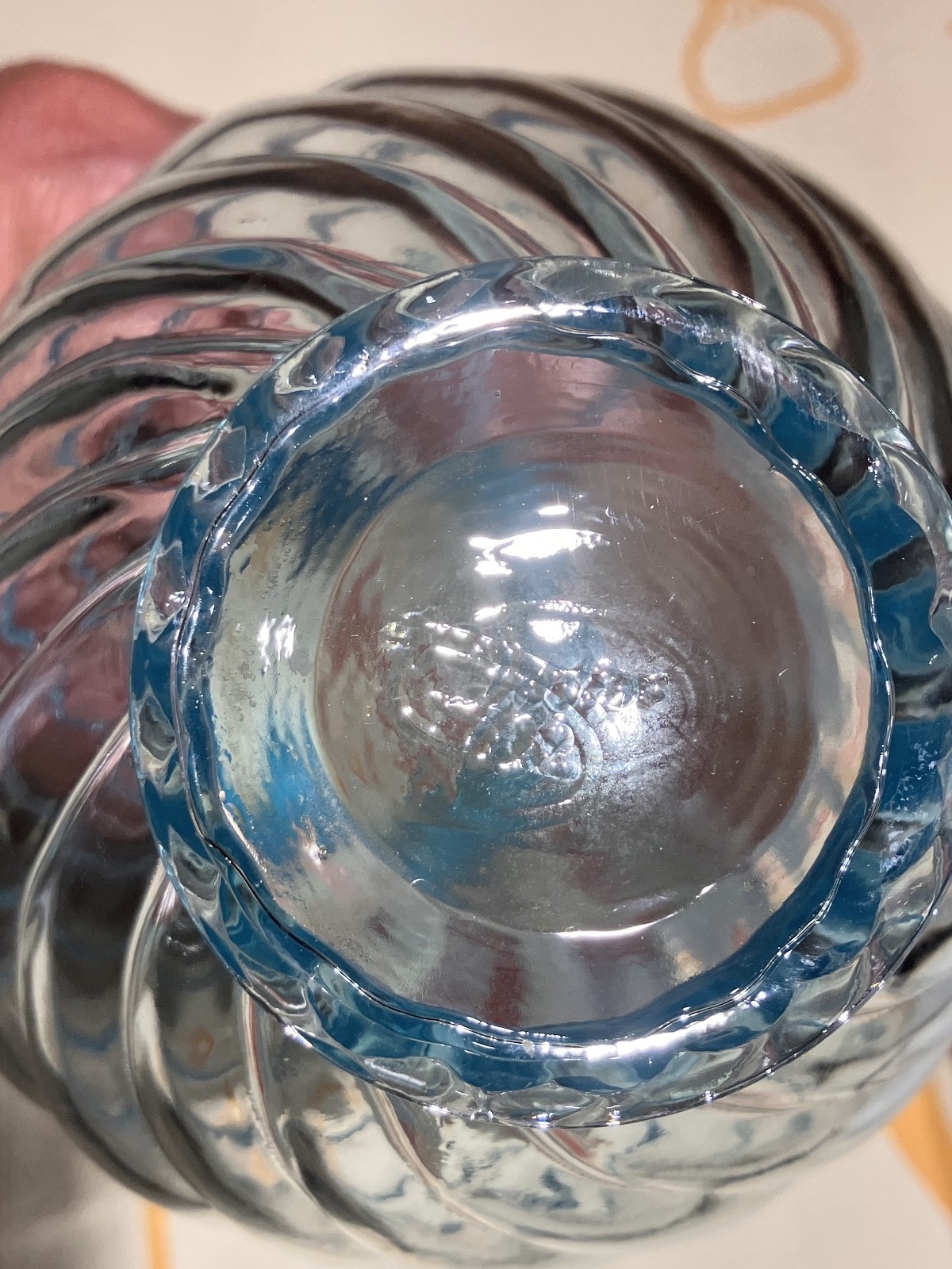 Vintage FENTON Clear Light Blue Melon Spiral Twist Ruffle Top VASE 6 inches