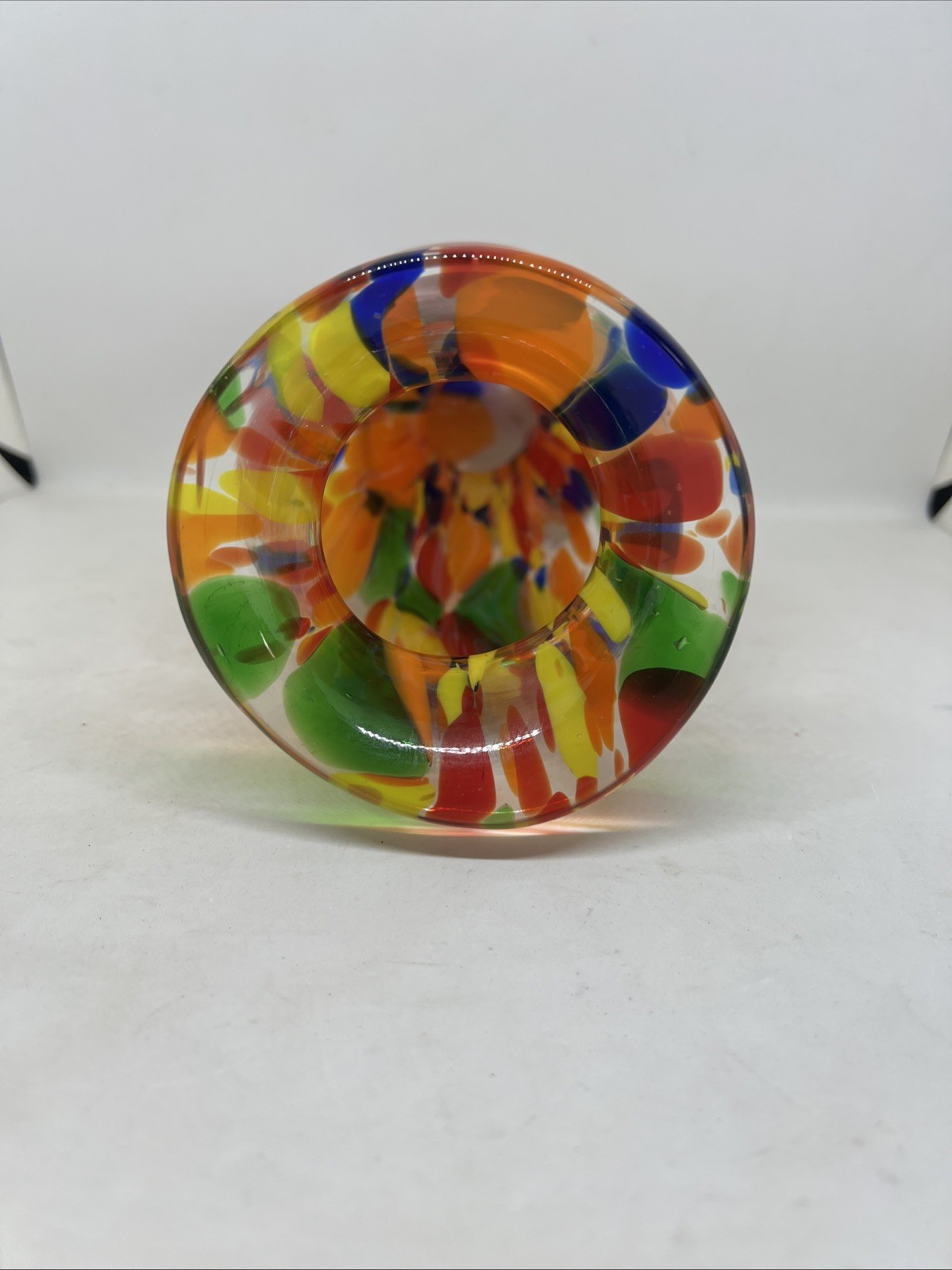 Studio Art Glass Vase Hand Blown Heavy 10.5in Tall Gorgeous Colors