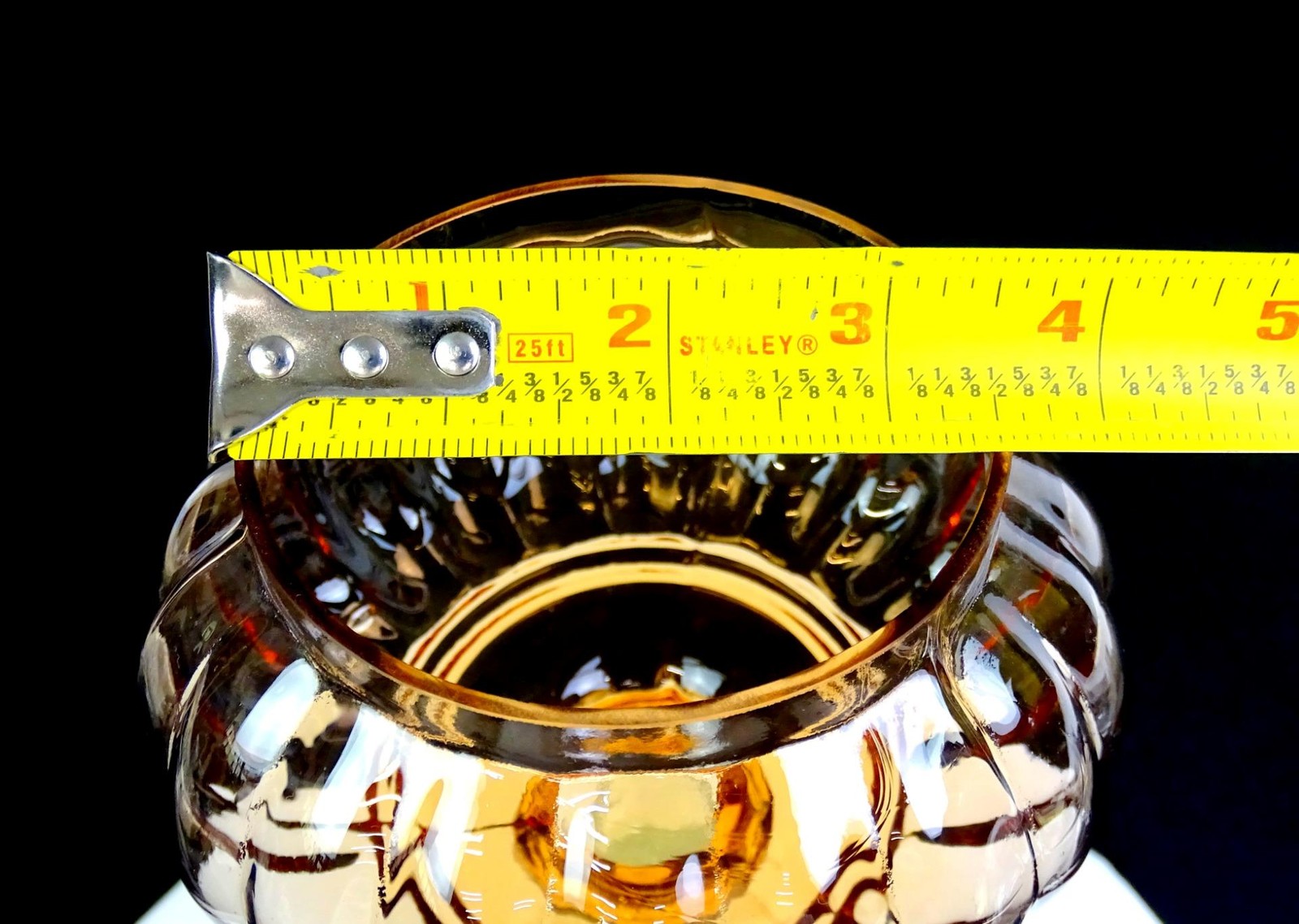 Bohemian Czech Glass Pink Melon Ribbed Vintage 10 3/4″ Candle Votive Holder 1950