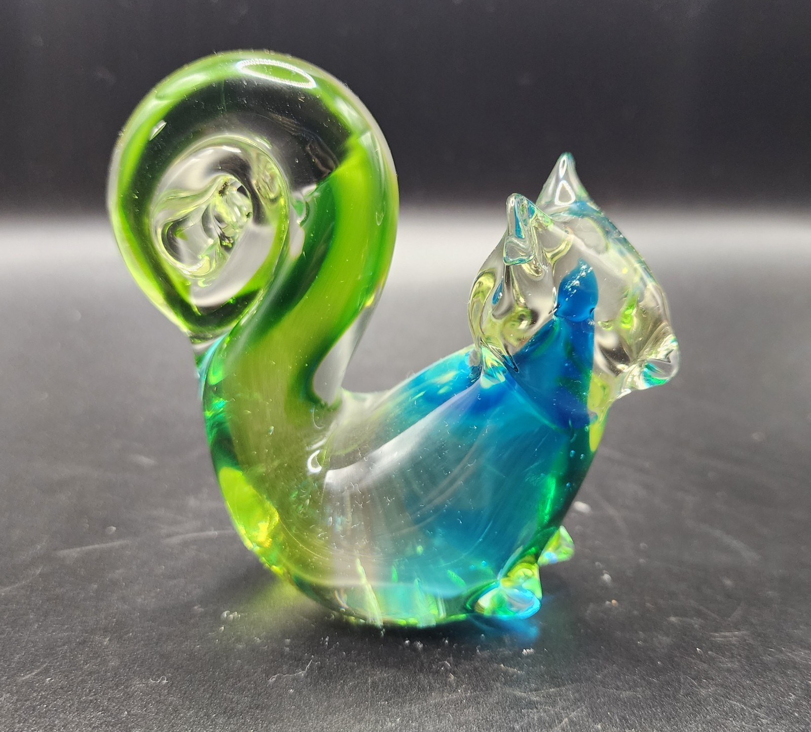 Art Glass Squirrel Clear Green Blue Paperweight Figurine